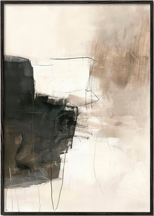 Cuadro abstracto neutro con bloque oscuro – Black Frame