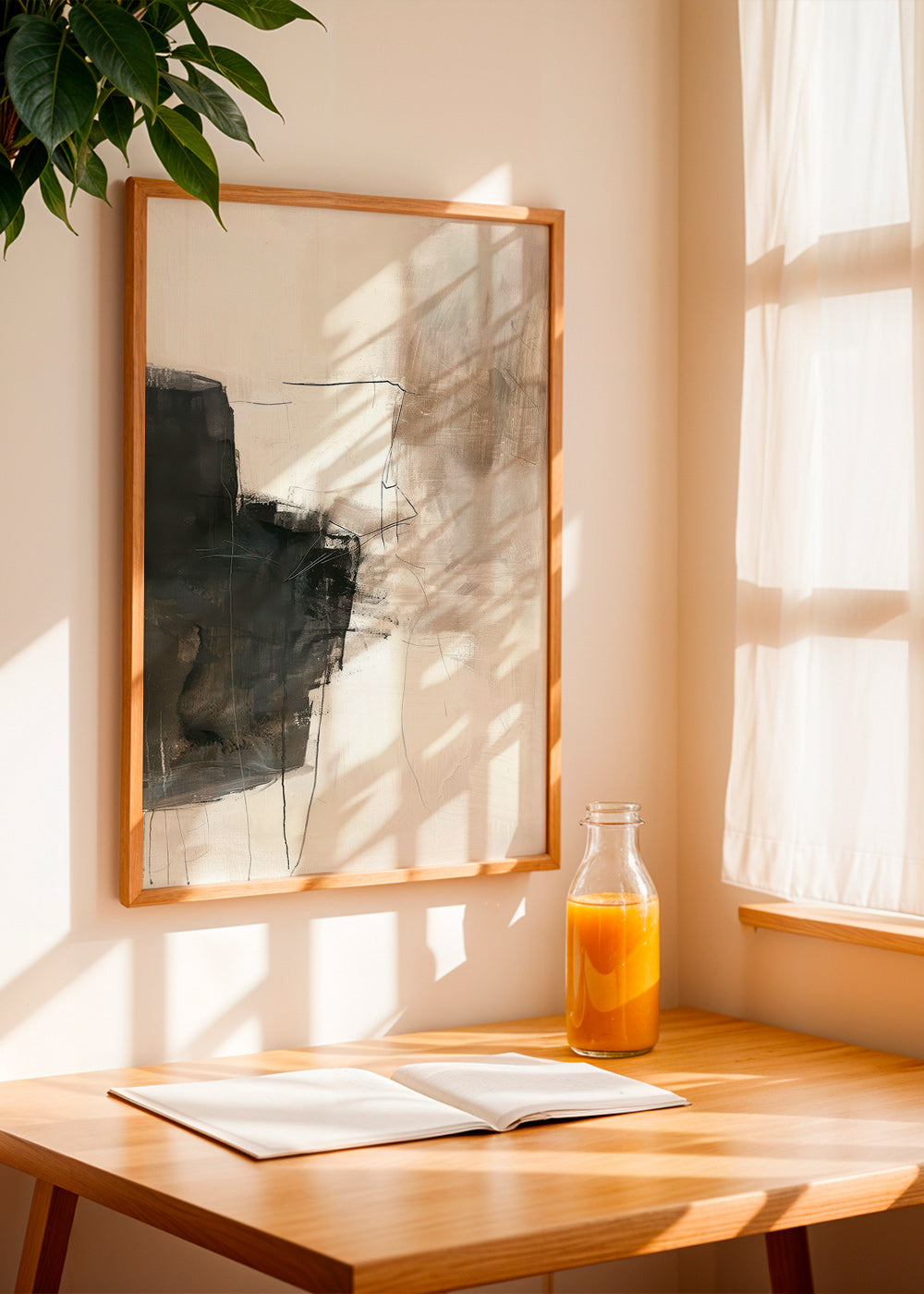 Cuadro abstracto neutro con bloque oscuro – Product3