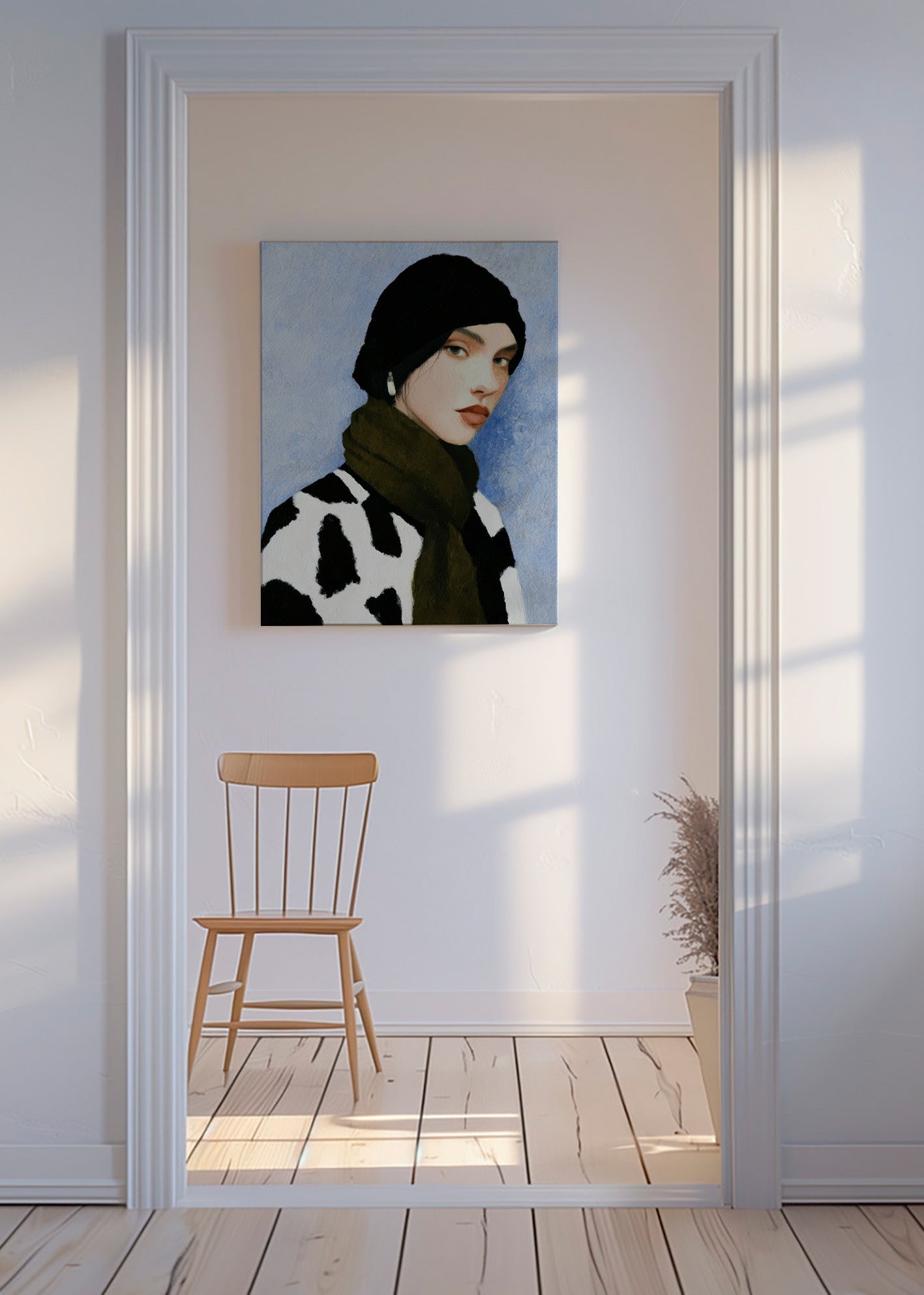 Ilustración de retrato con estampado vaca – Canvas