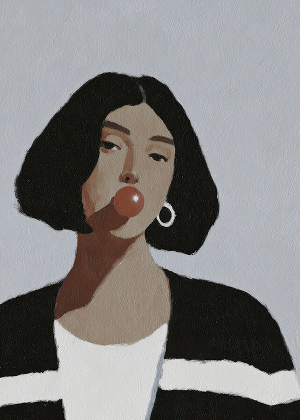 Ilustración retrato femenino con chicle