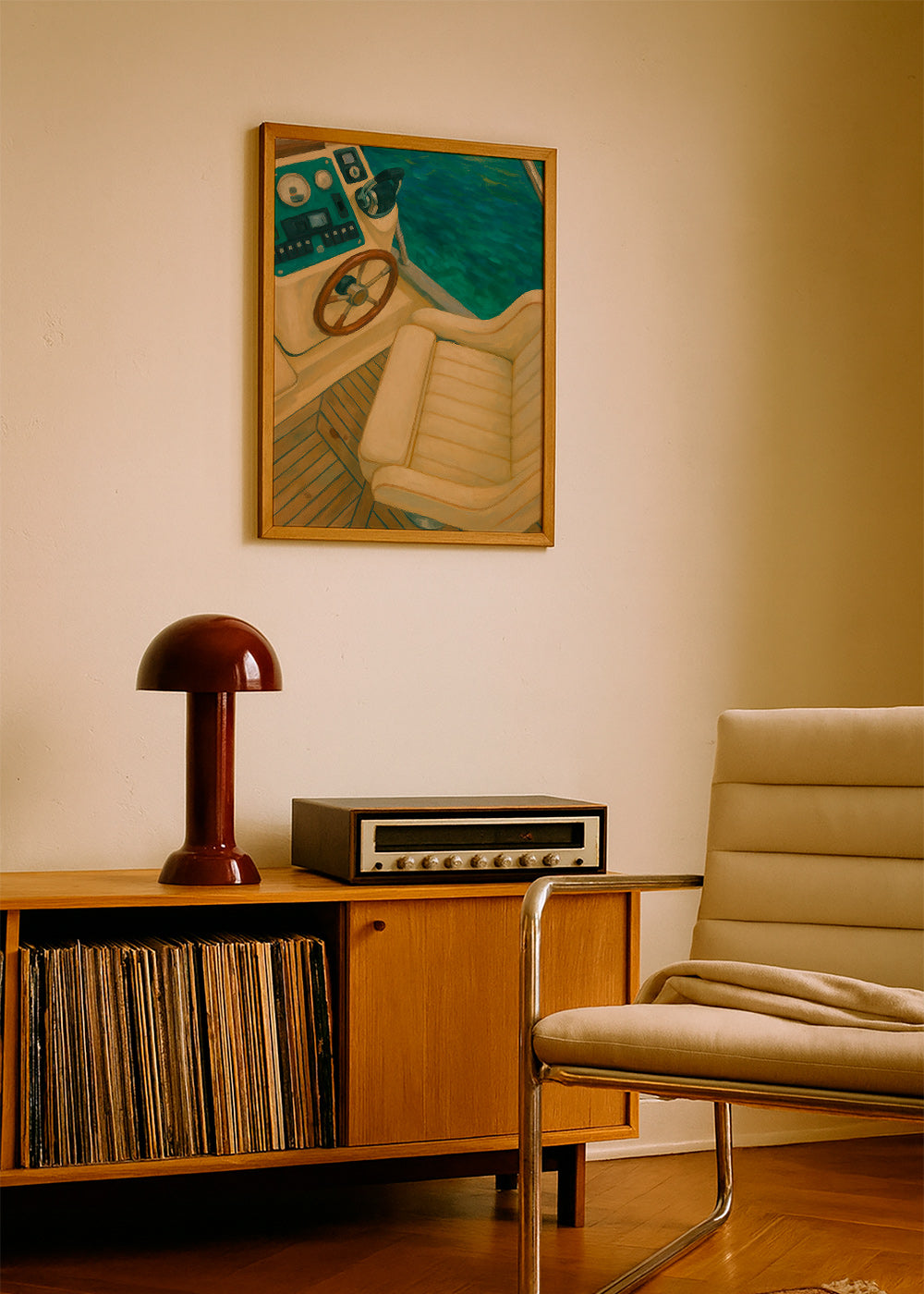 Cuadro de paisaje con timón y mar turquesa – Product2