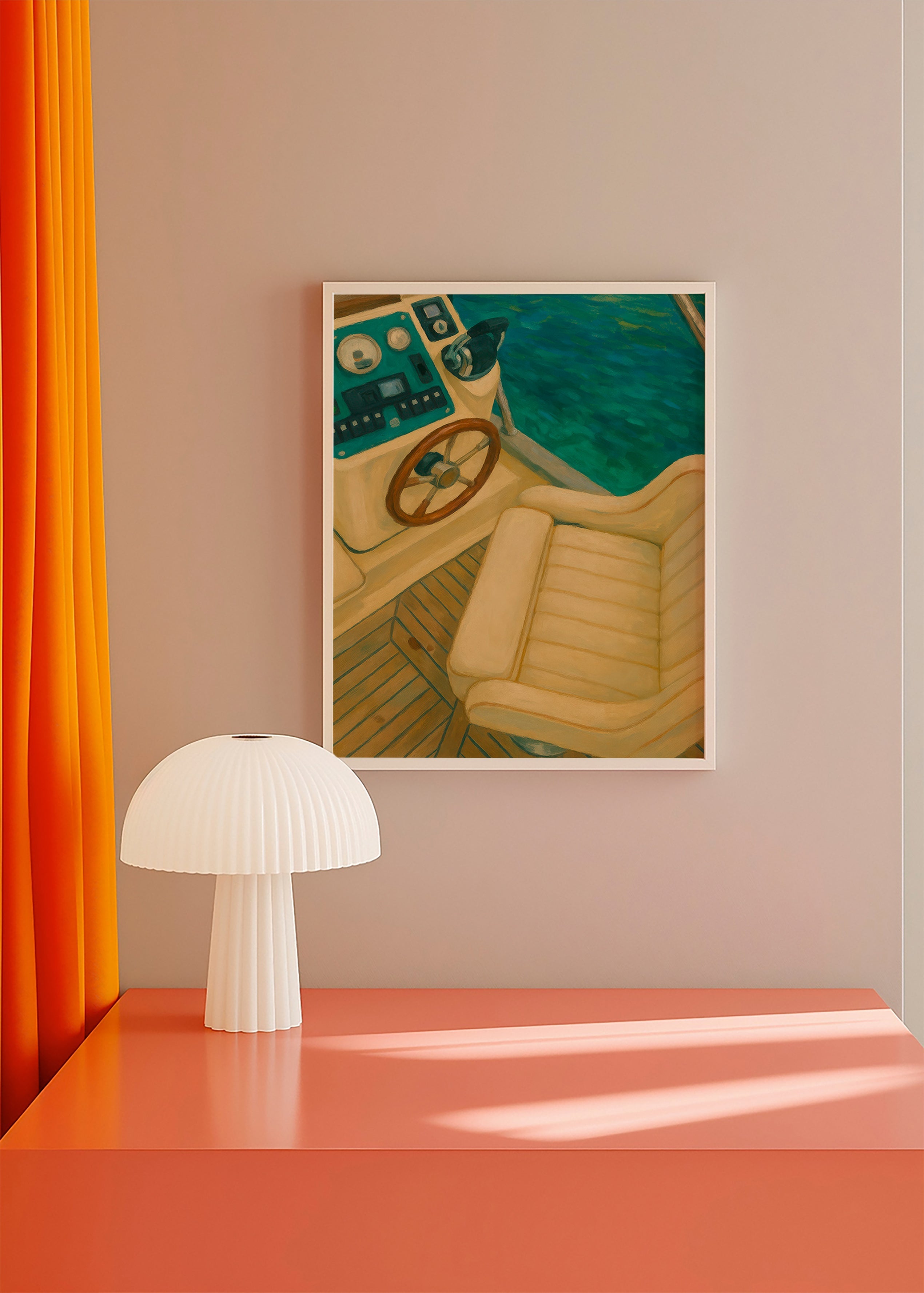 Cuadro de paisaje con timón y mar turquesa – Product3