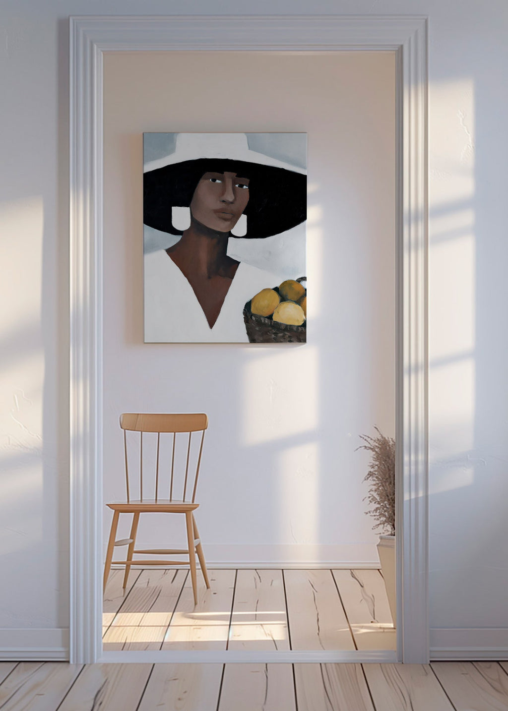 Cuadro de cocina: mujer con sombrero y limones – Canvas