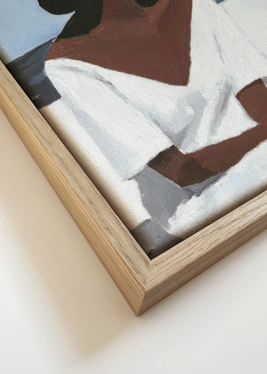 Cuadro de paisaje con figura femenina y sombrero – Canvas detail