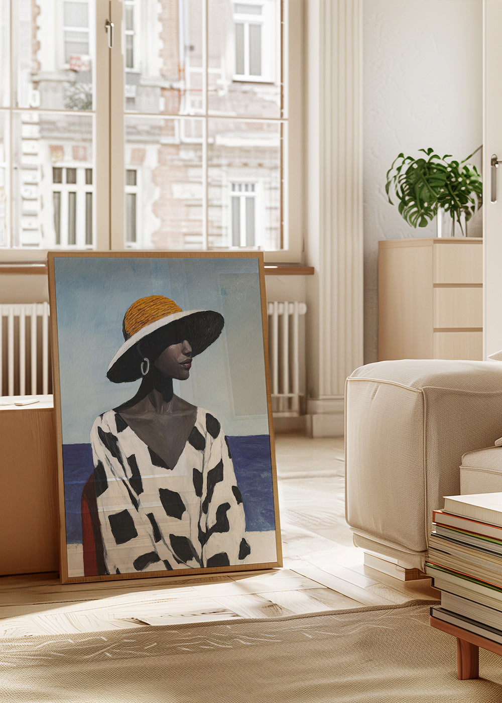 Cuadro retrato femenino con sombrero y mar – Product1