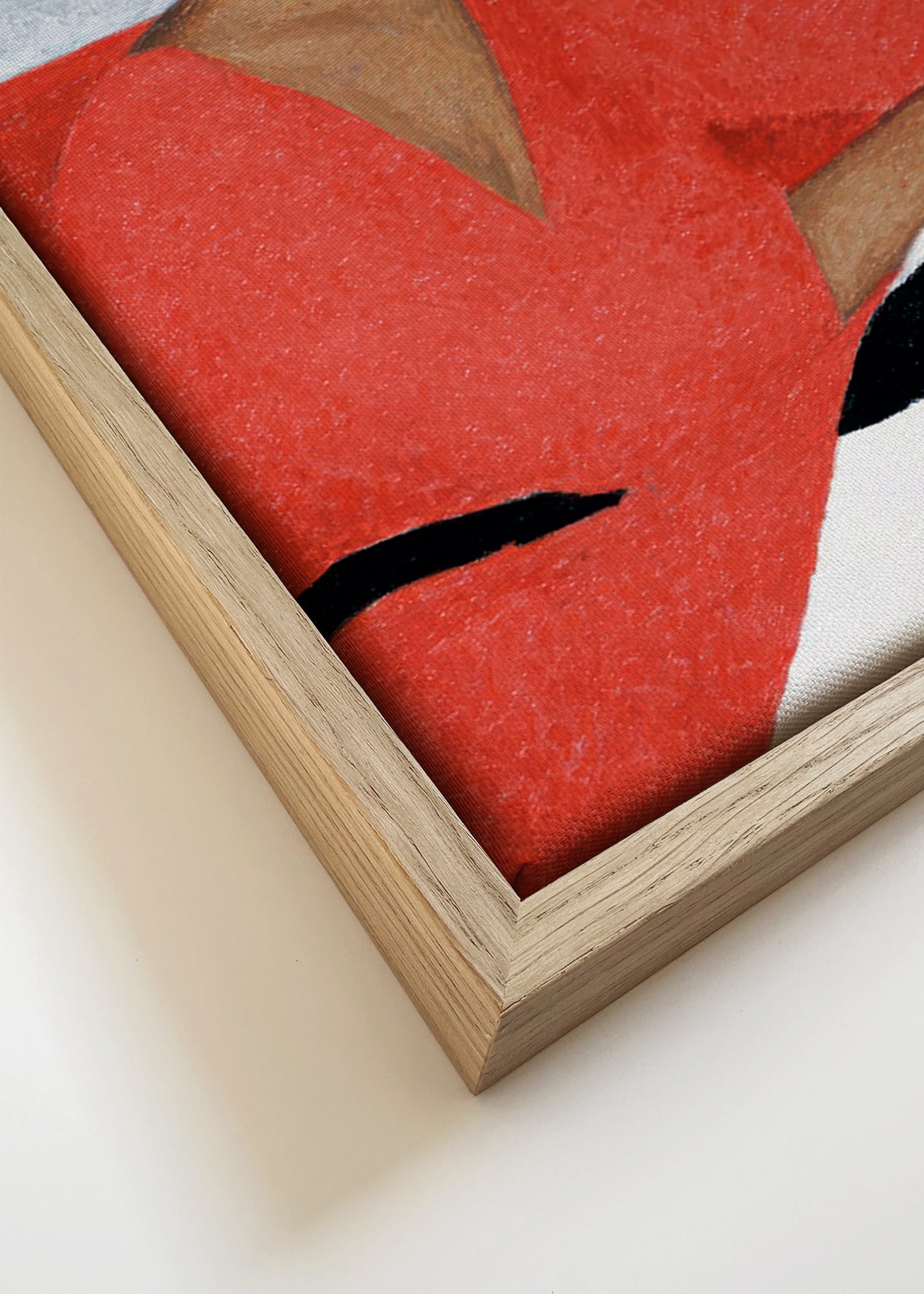 Ilustración de mujer con vestido rojo y hoja tropical – Canvas detail