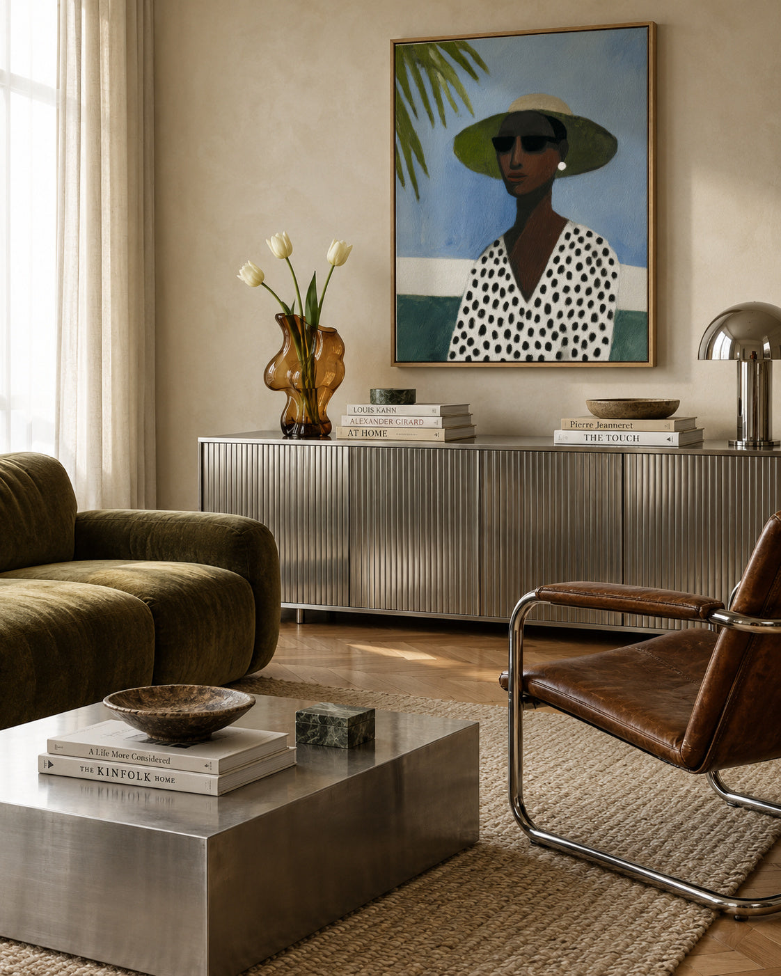 Palm Shade Portrait - Framed canvas in an interior