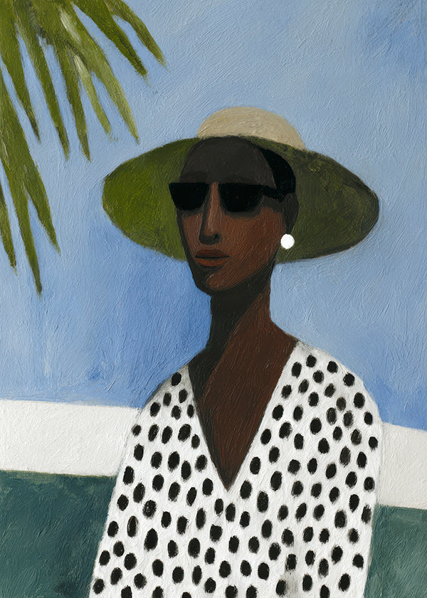 Lámina botánica con retrato y palmera