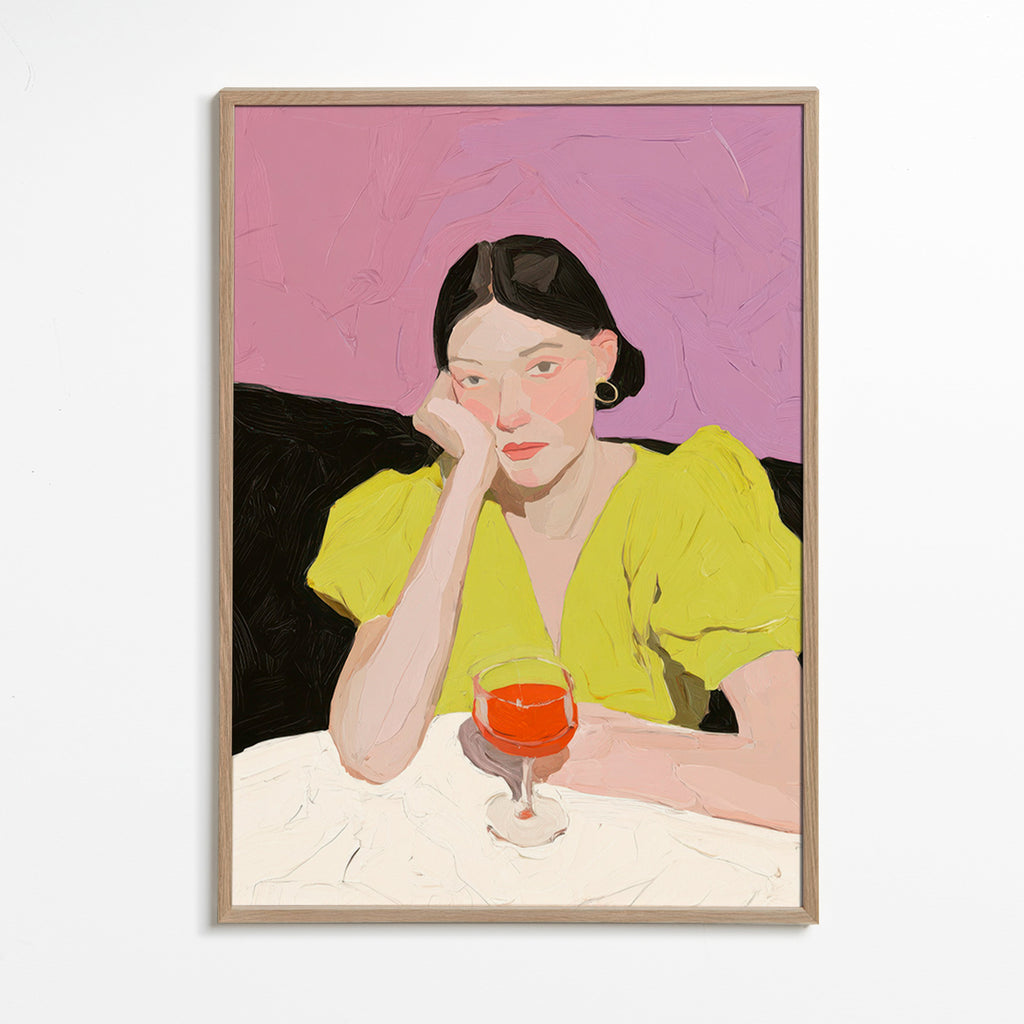 Ilustración de retrato femenino con copa – Oak Frame