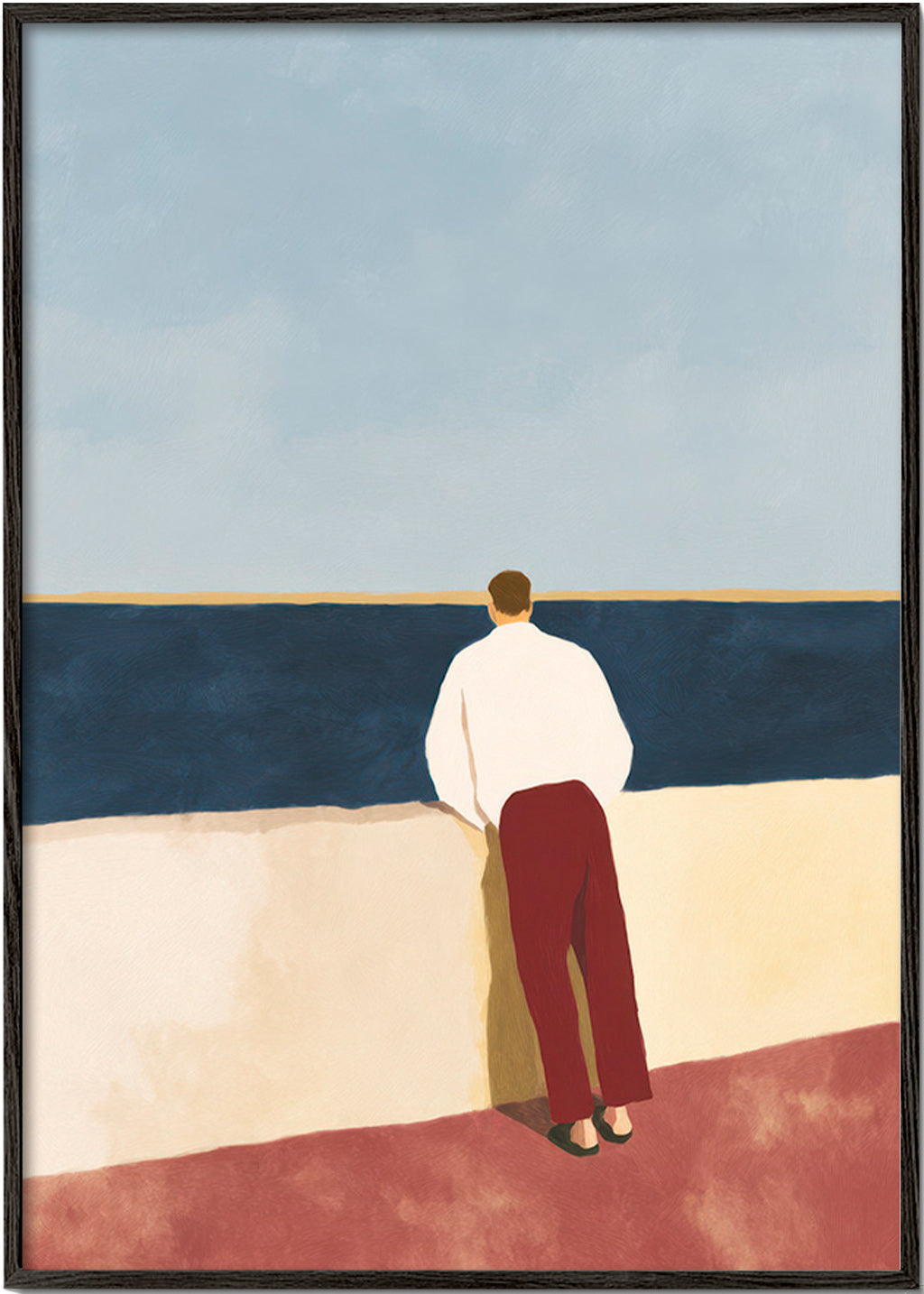 Cuadro de paisaje con figura mirando al mar – Black Frame