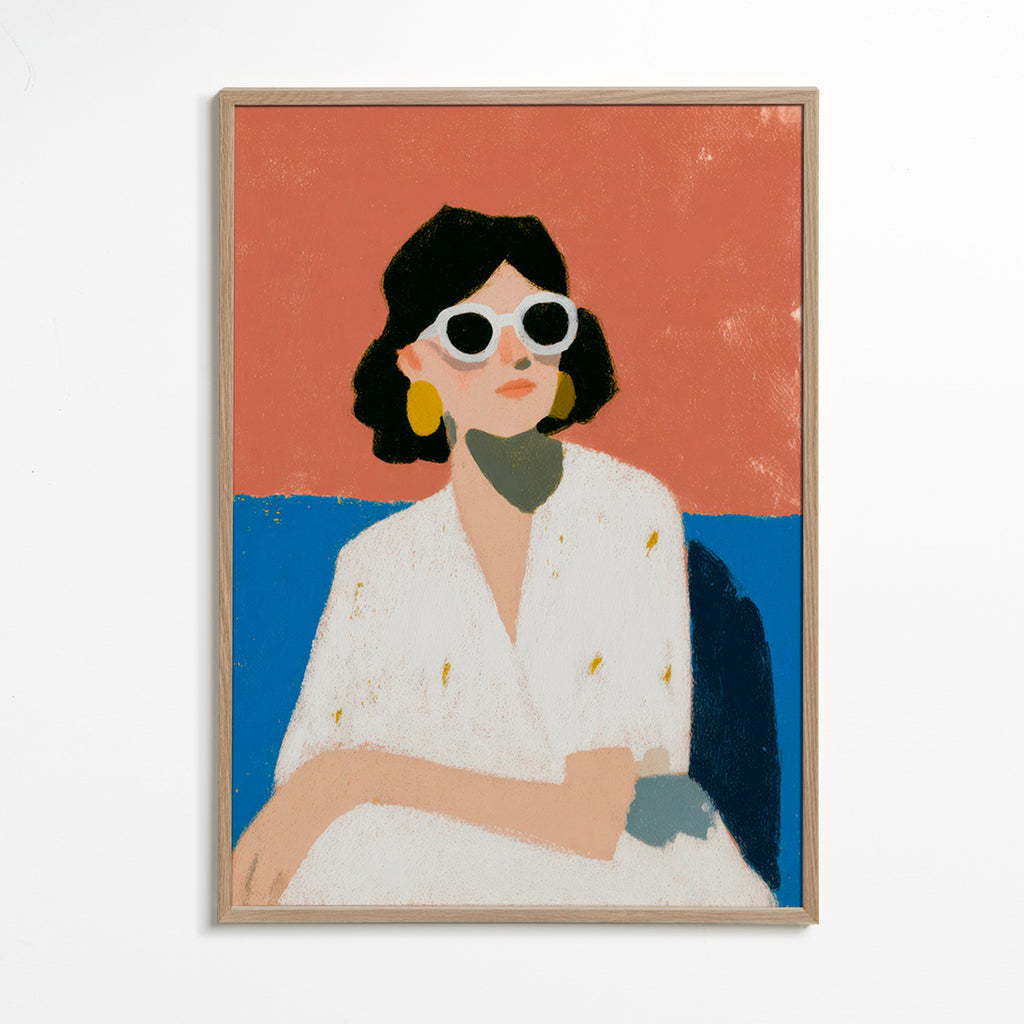 Ilustración femenina con gafas blancas – Oak Frame