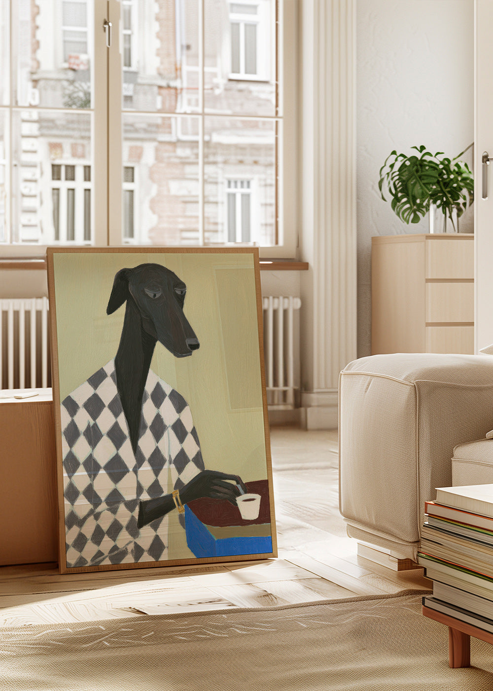 Cuadro perro elegante con taza de café – Product2