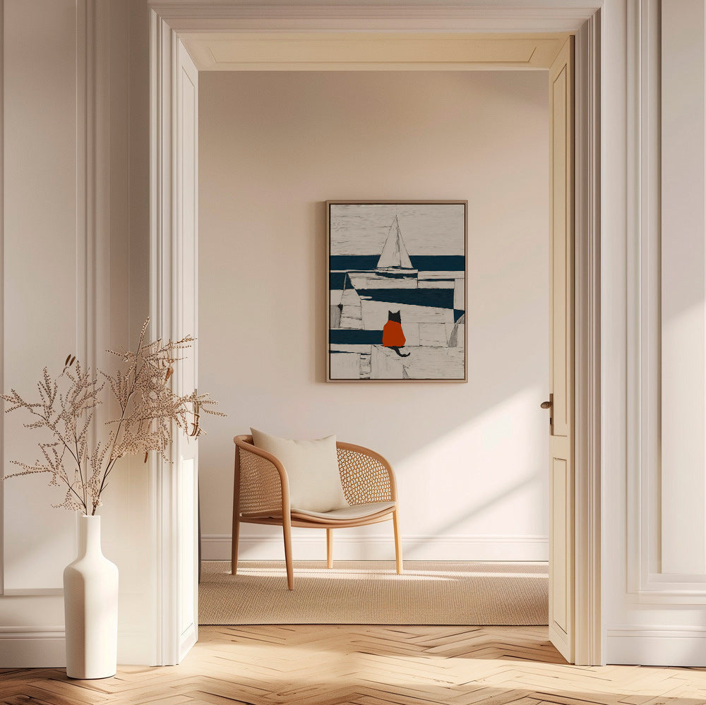 Cuadro gato en el puerto minimalista – Canvas1