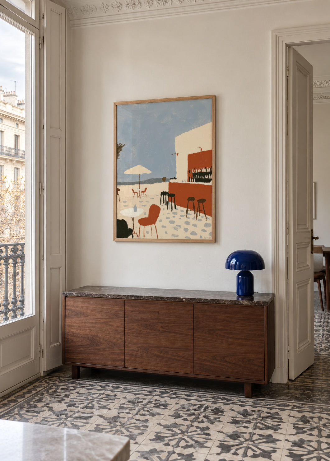 Seaside Terrace - Framed poster in an interior