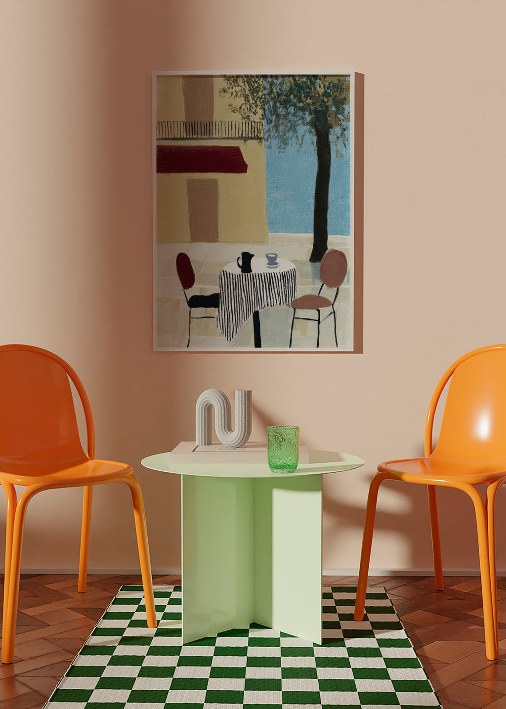 Cuadro de cocina con terraza y mesa bajo toldo – Product1