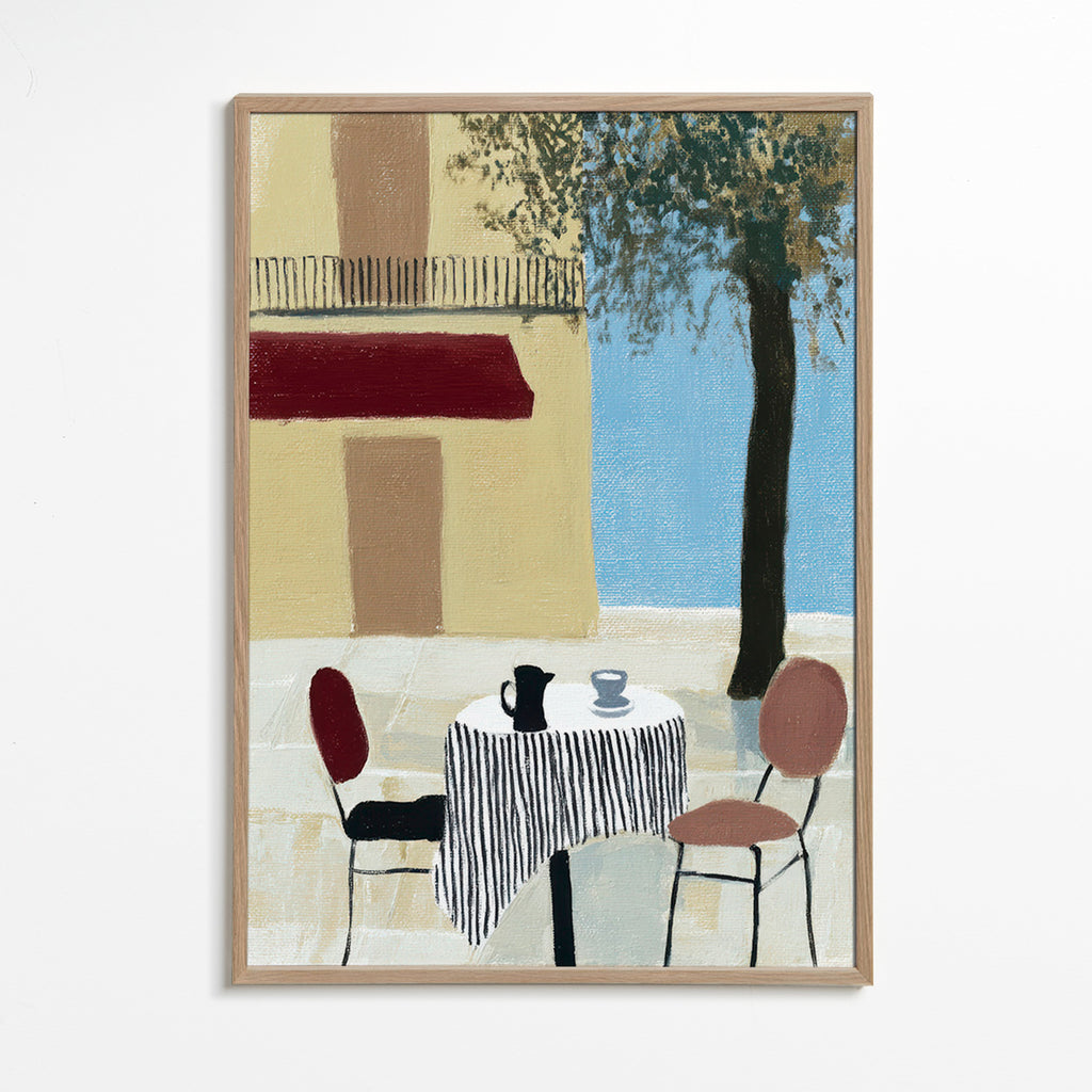 Cuadro de cocina con terraza y mesa bajo toldo – Oak Frame