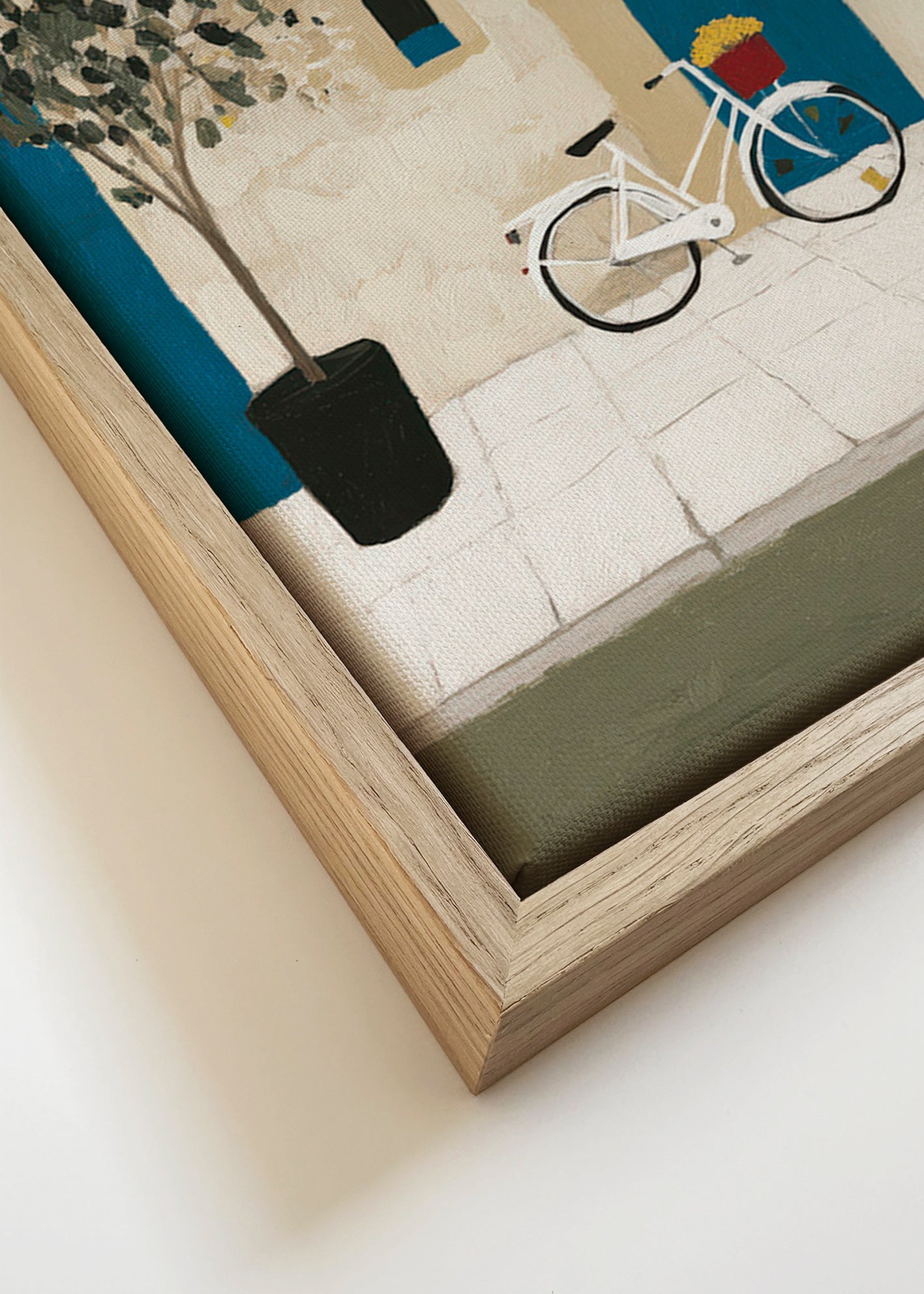 Ilustración: bicicleta junto a puerta azul – Canvas detail