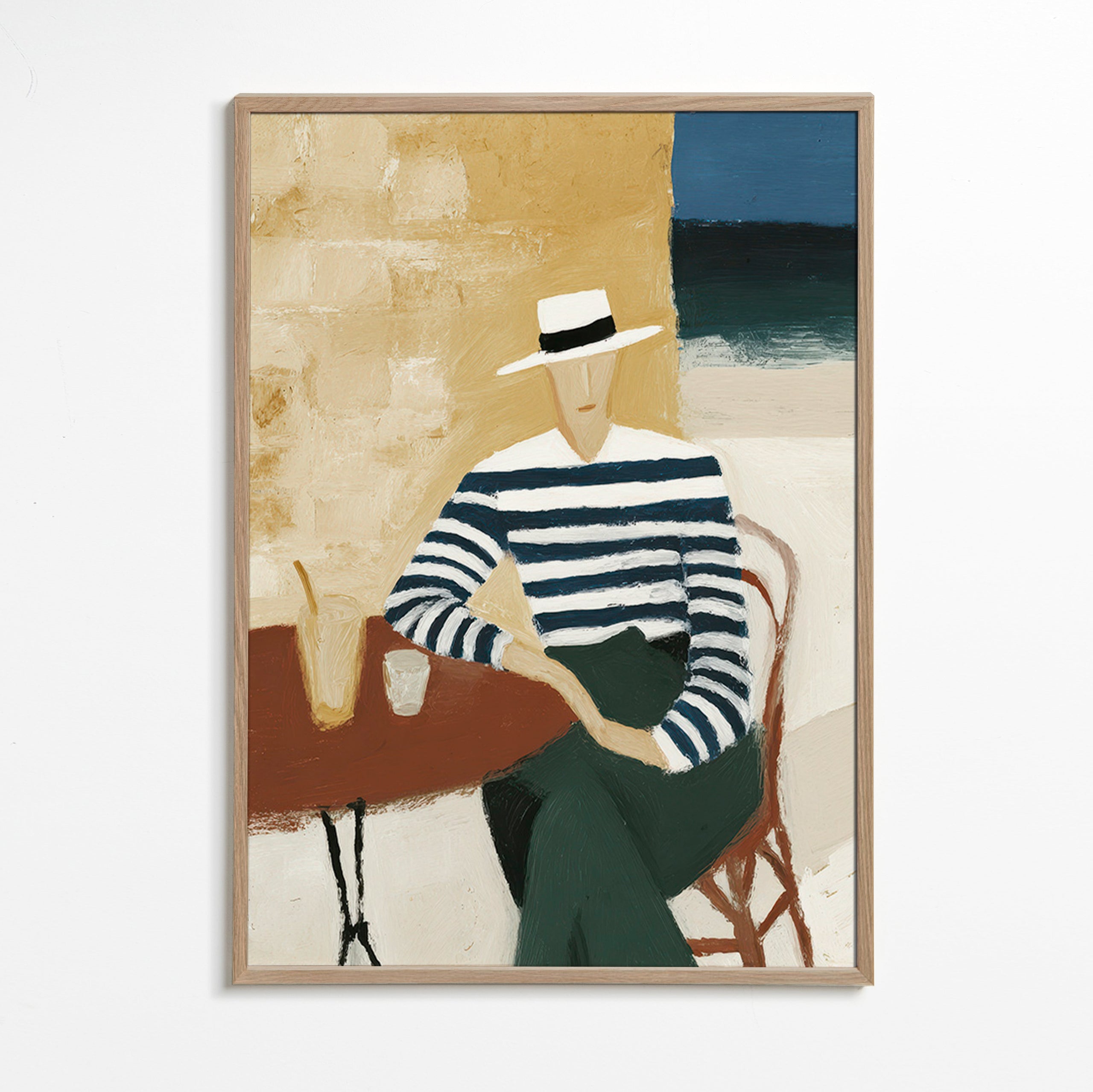 Cuadro de cocina con figura a rayas junto al mar – Oak Frame