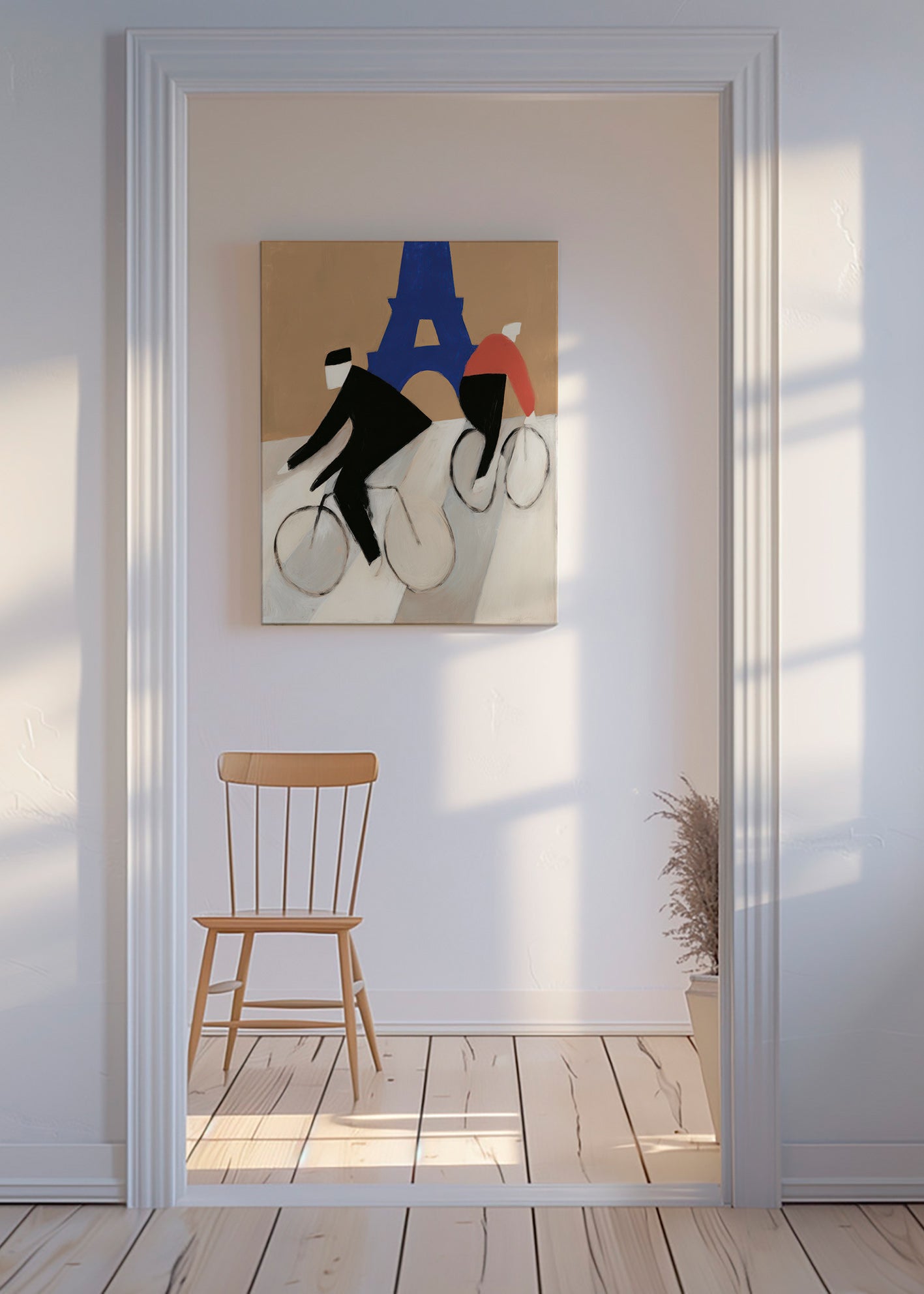 Cuadro de ciudades con ciclistas y Torre Eiffel – Canvas