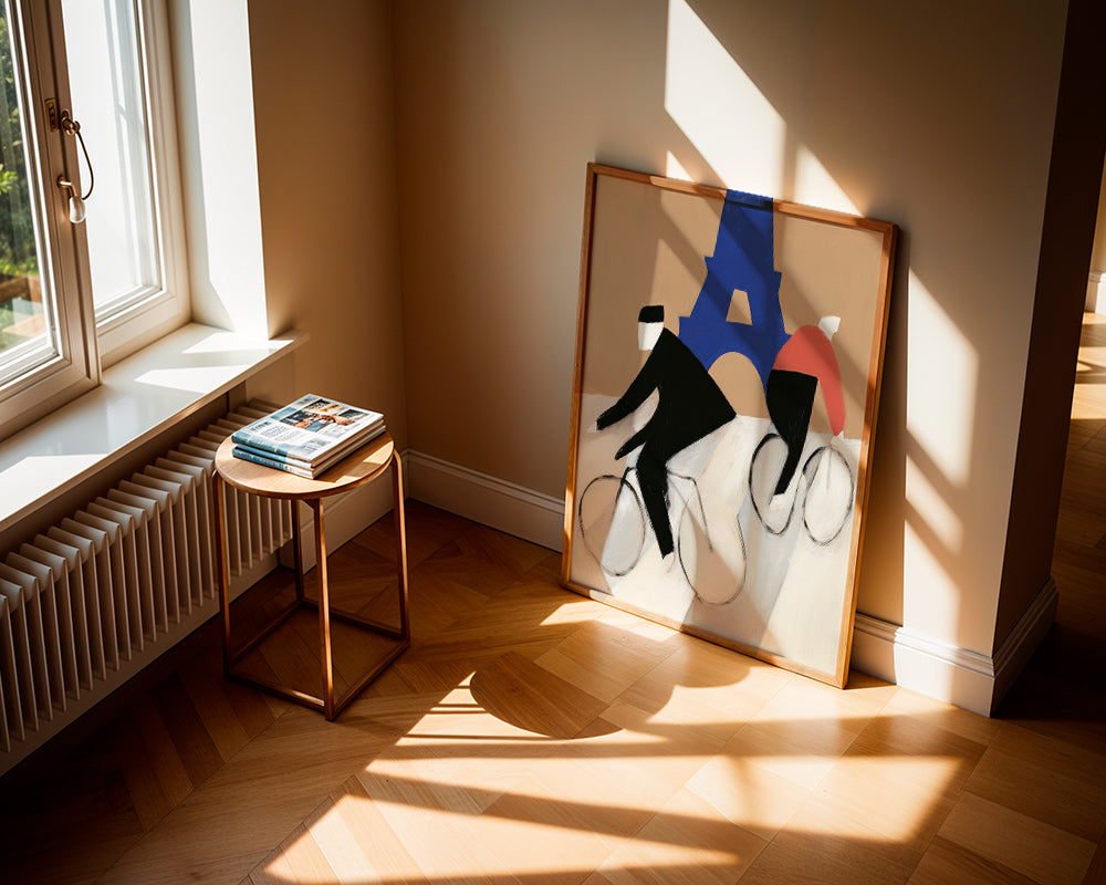 Cuadro de ciudades con ciclistas y Torre Eiffel – Product1