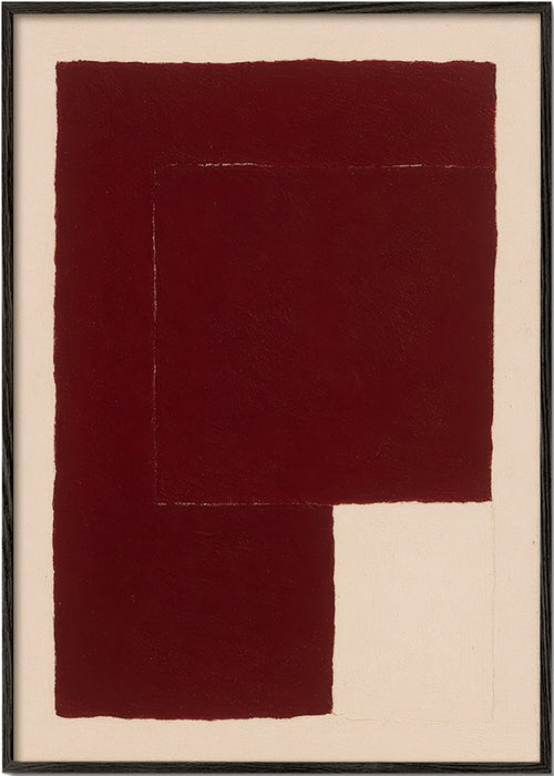 Cuadro abstracto con bloques granate – Black Frame