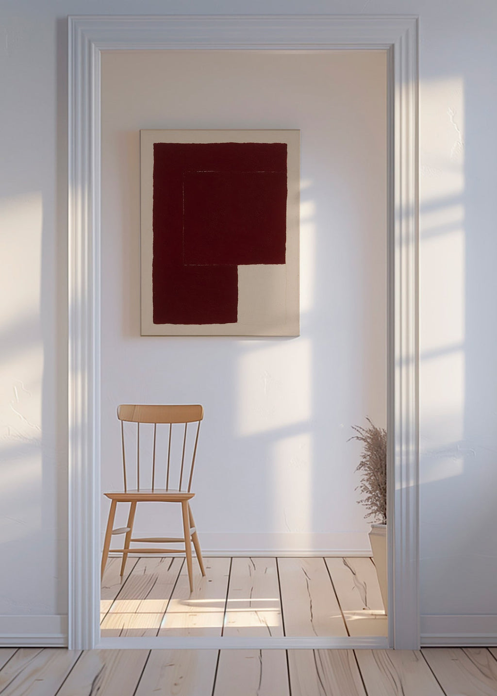 Cuadro abstracto con bloques granate – Canvas