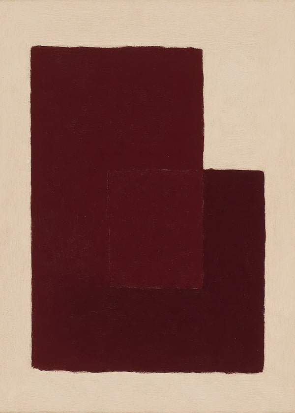 Cuadro abstracto granate con rectángulos superpuestos