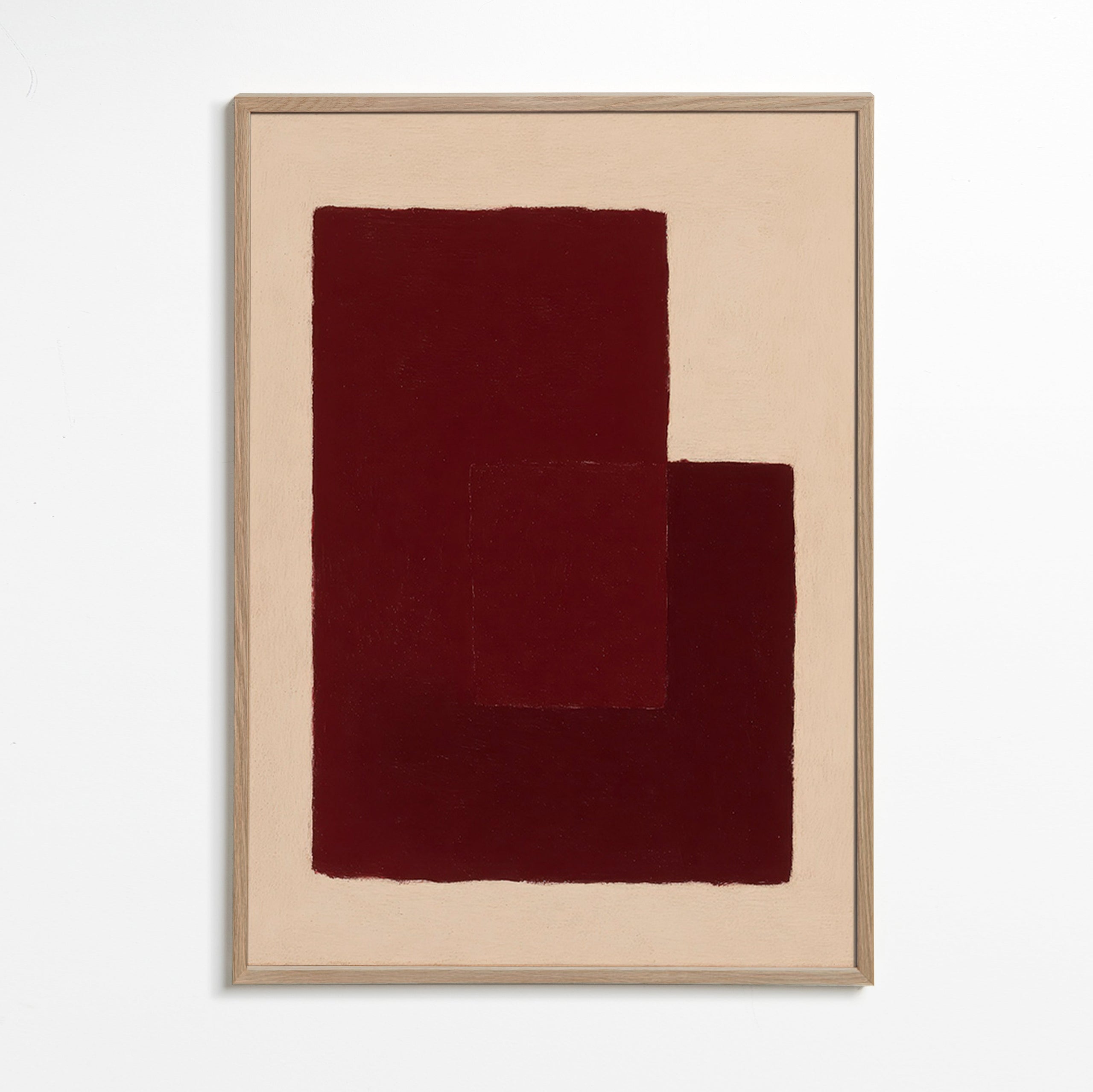 Cuadro abstracto granate con rectángulos superpuestos – Oak Frame