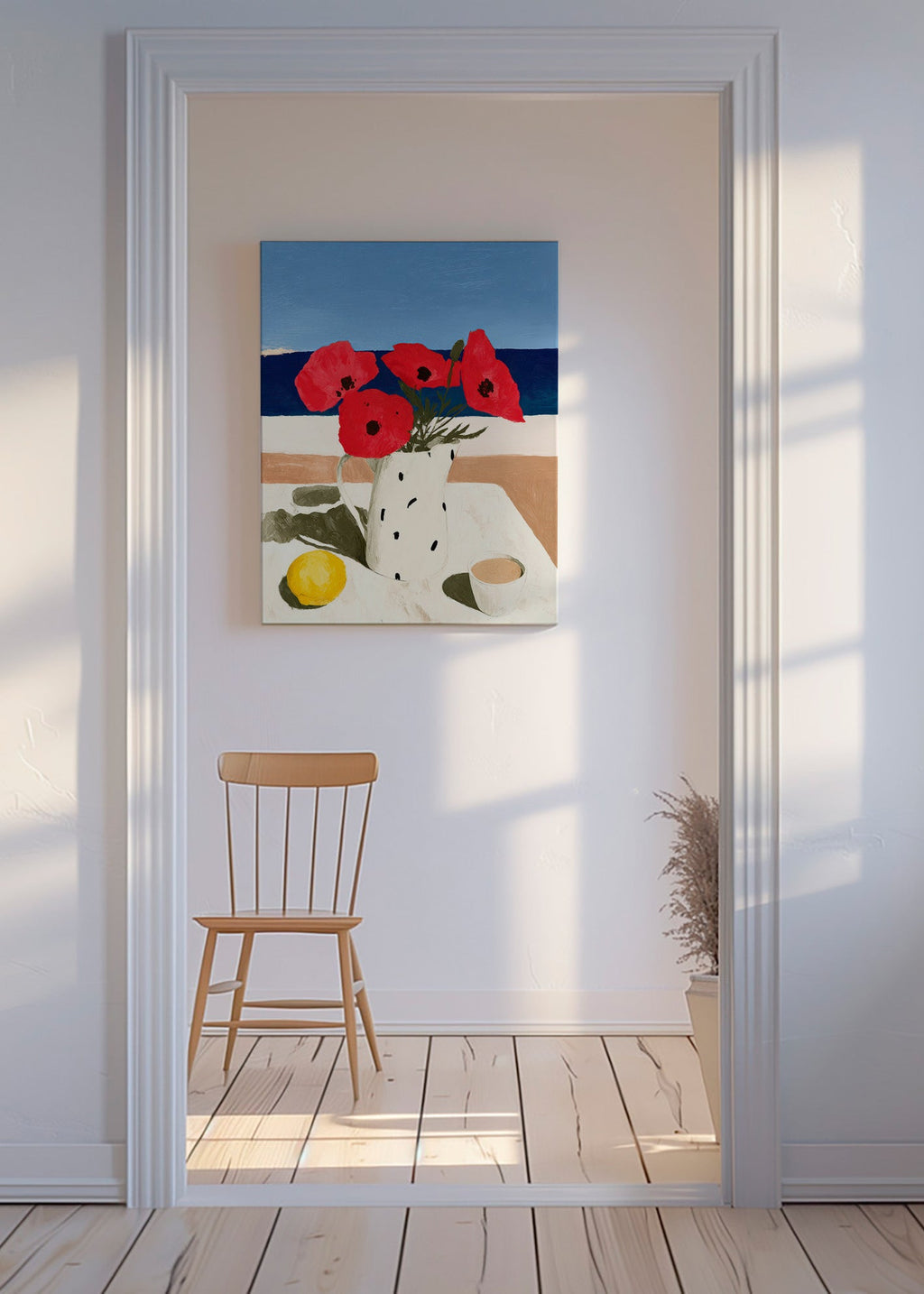 Lámina botánica con amapolas junto al mar – Canvas