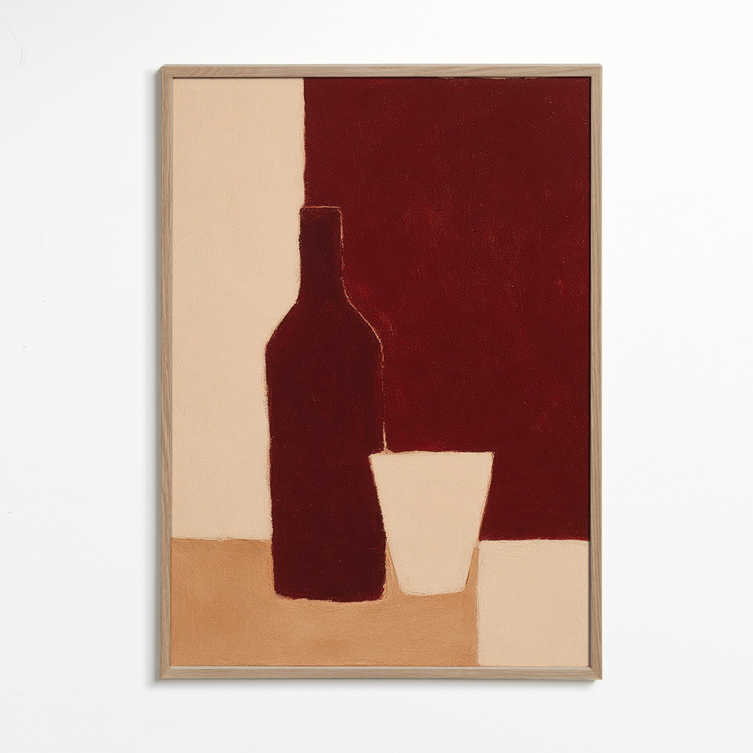 Cuadro de cocina con botella y vaso – Oak Frame