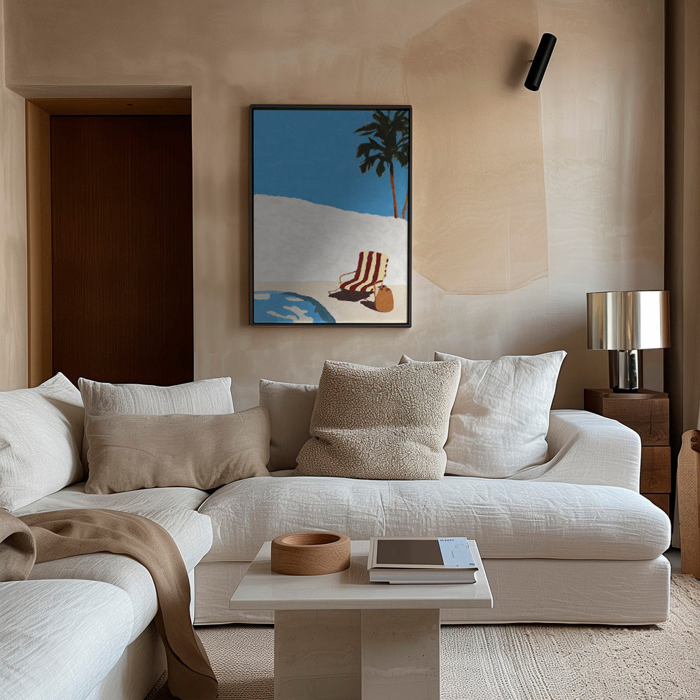 Cuadro de paisaje con tumbona y palmera – Canvas2