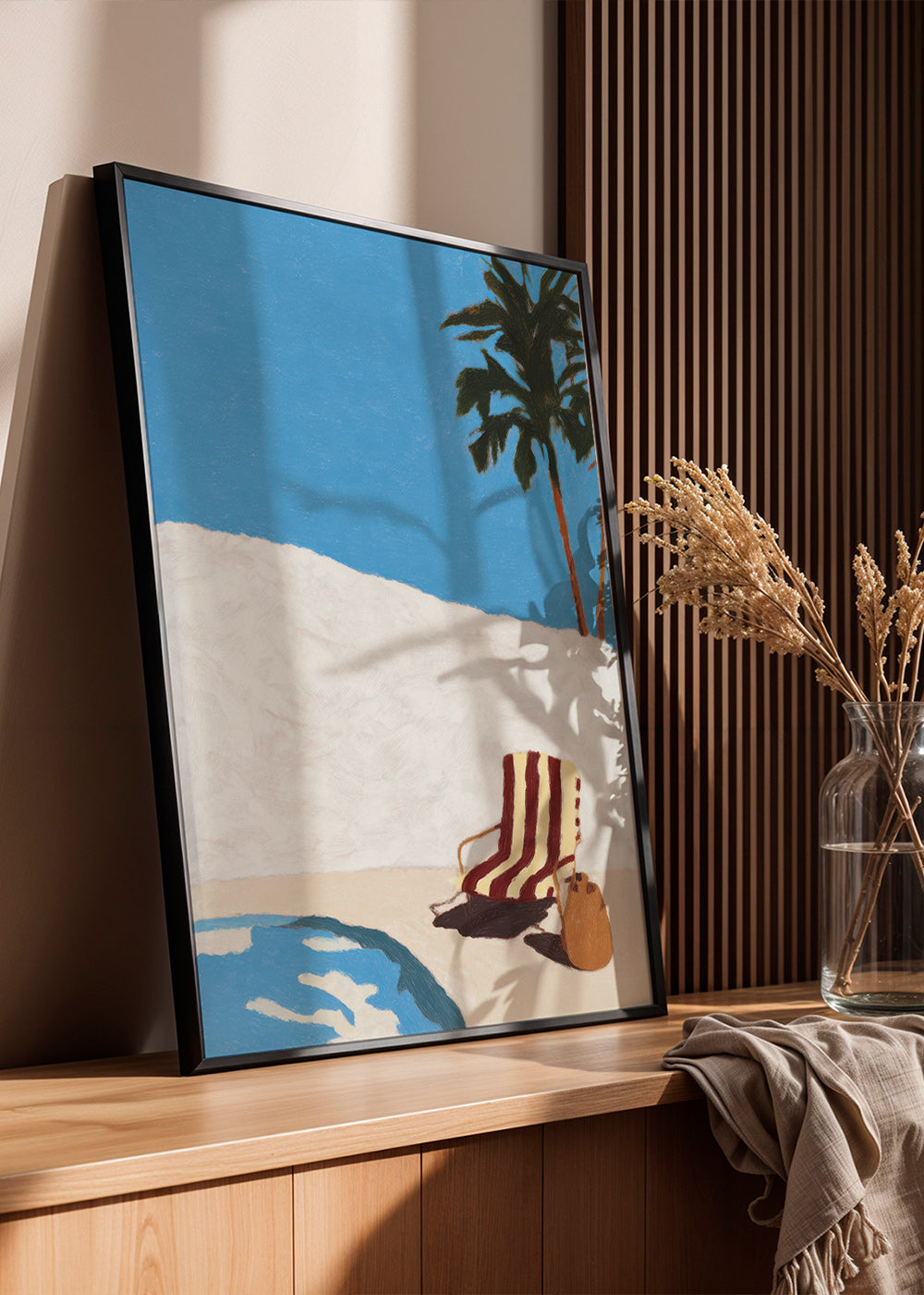 Cuadro de paisaje con tumbona y palmera – Product1