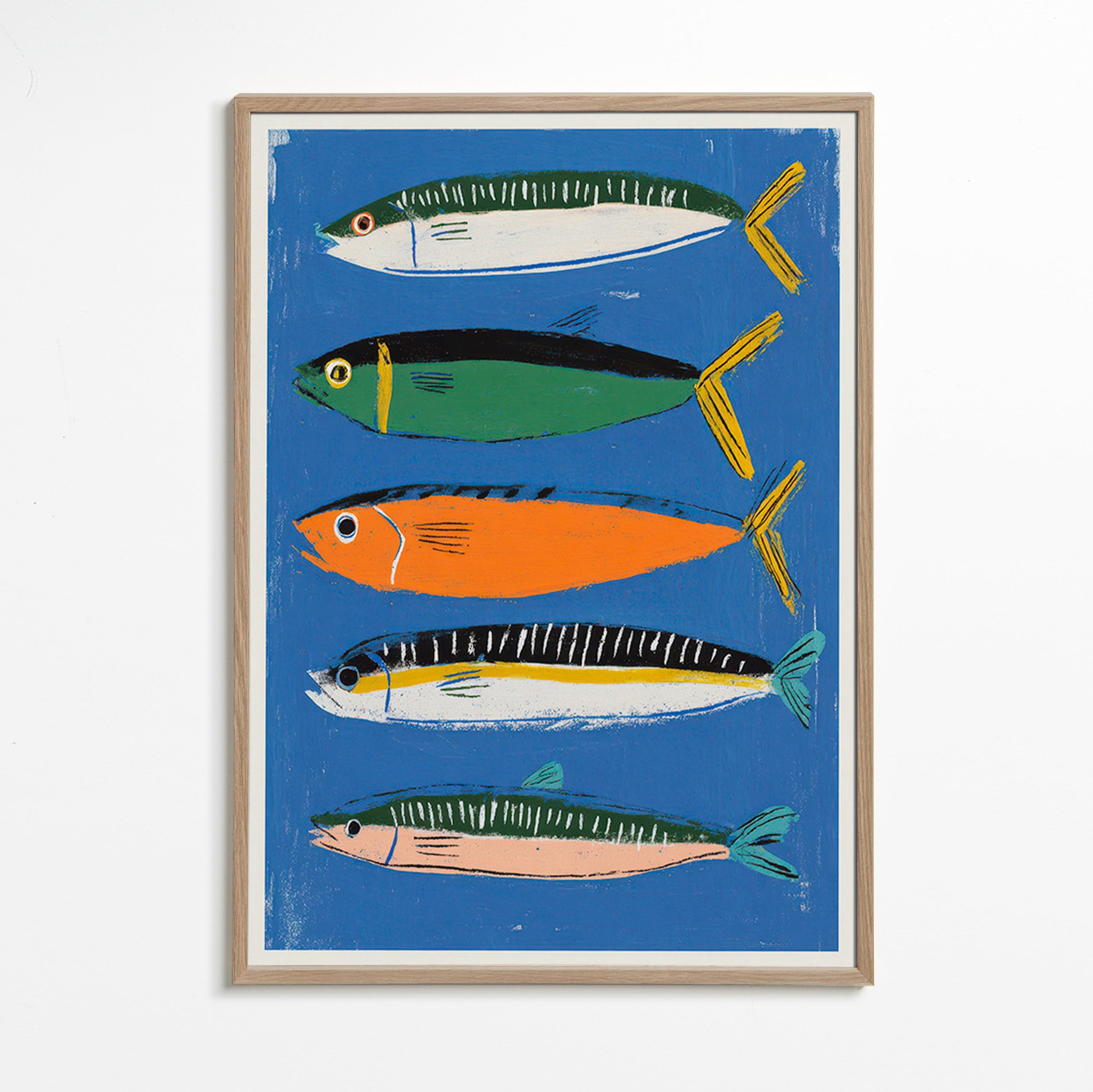 Cuadro de cocina con sardinas ilustradas – Oak Frame