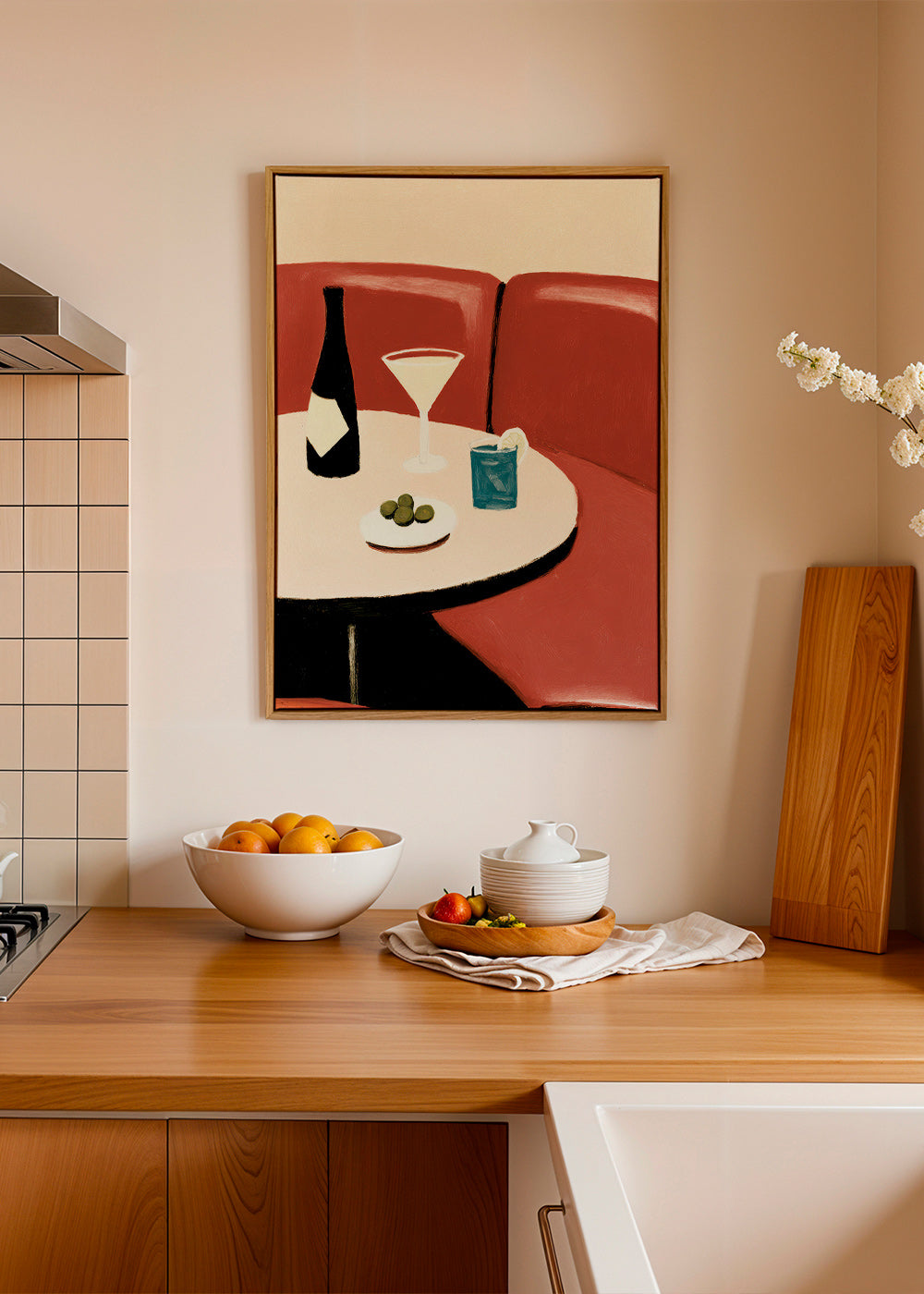 Cuadro de cocina con cóctel martini y aceitunas – Canvas1