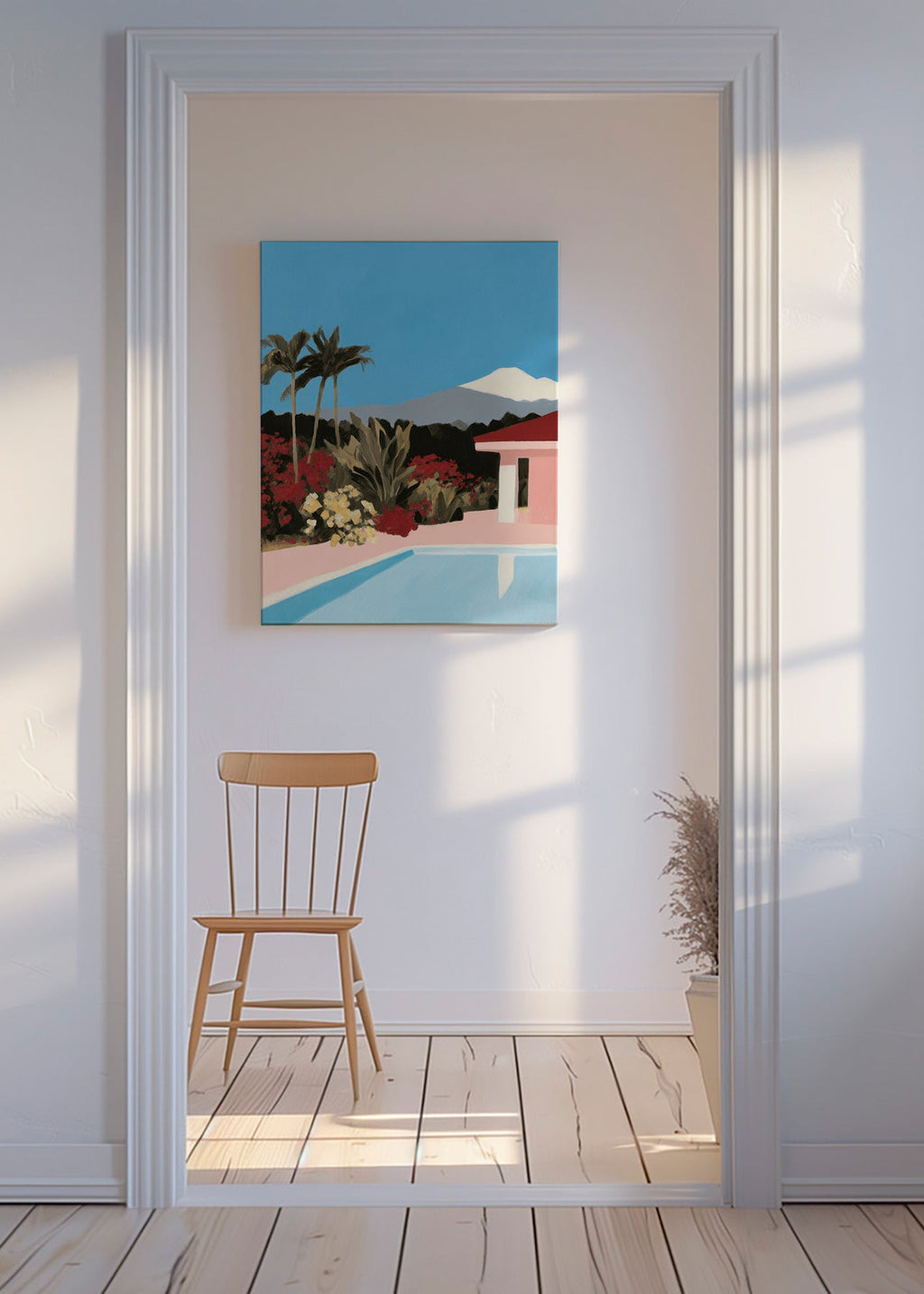 Lámina botánica con piscina y palmeras – Canvas