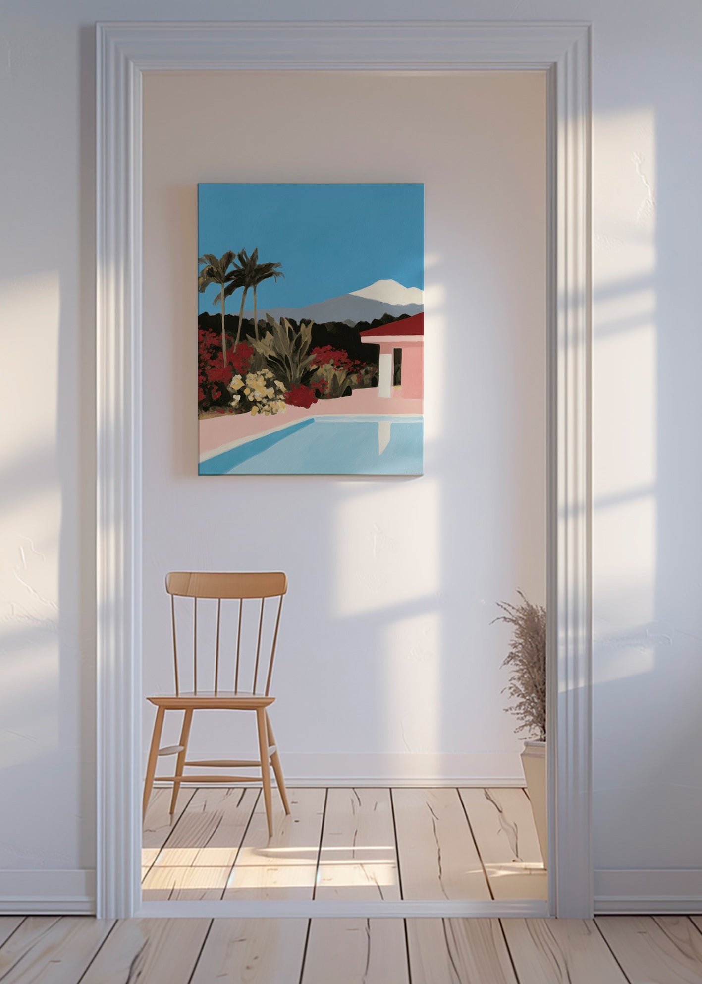 Lámina botánica con piscina y palmeras – Canvas