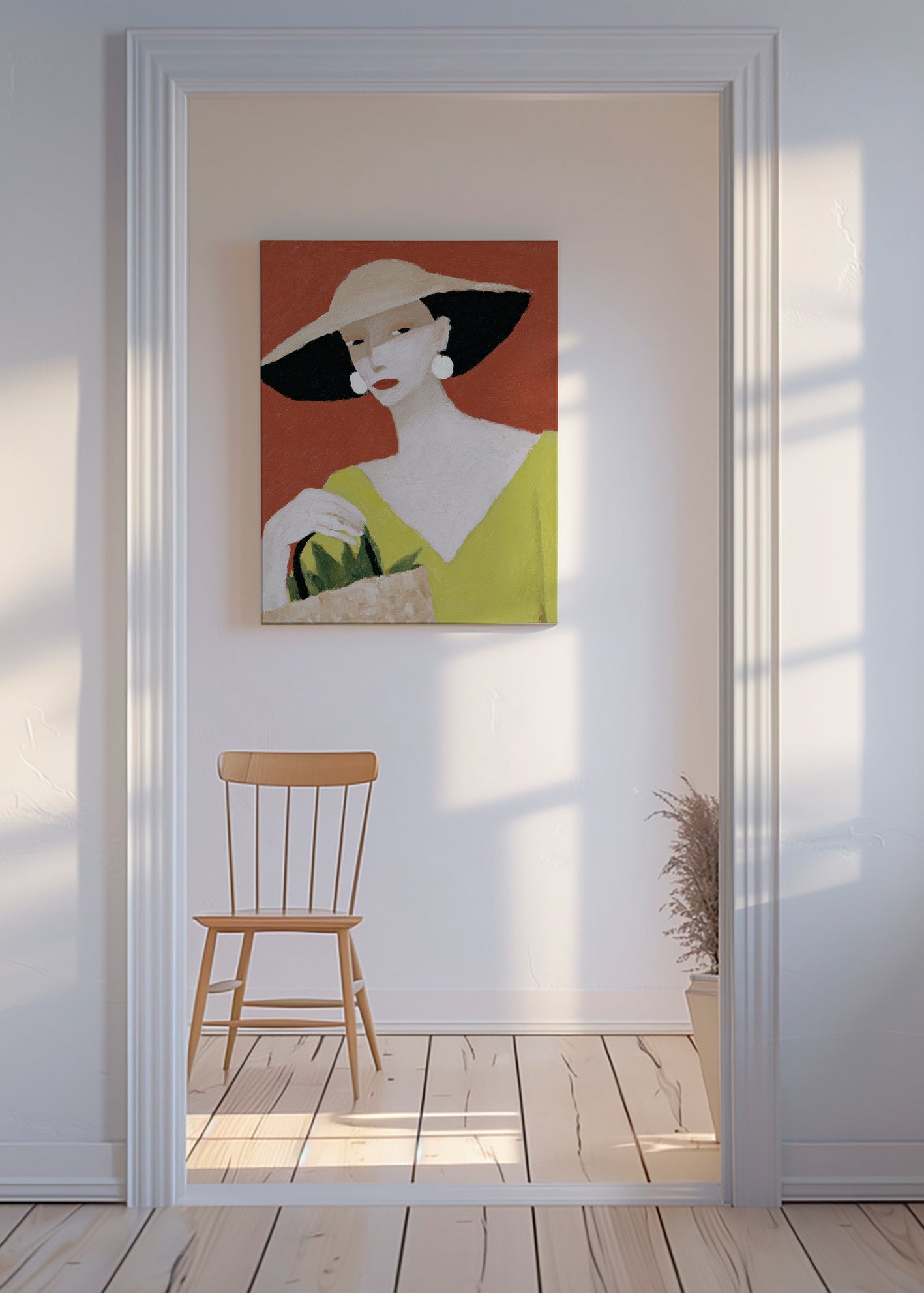 Ilustración: mujer con sombrero y cesta – Canvas