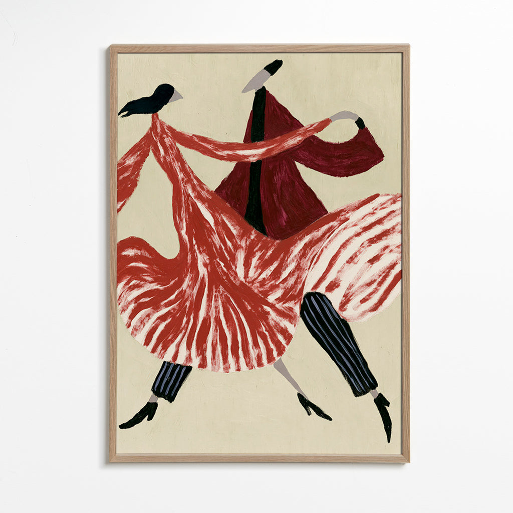 Cuadro abstracto de bailarinas en movimiento – Oak Frame