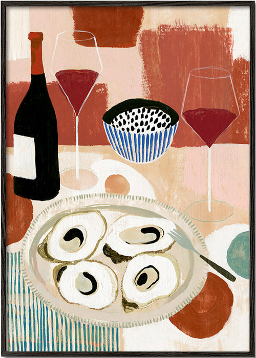 Cuadro de cocina: ostras y vino en bodegón – Black Frame