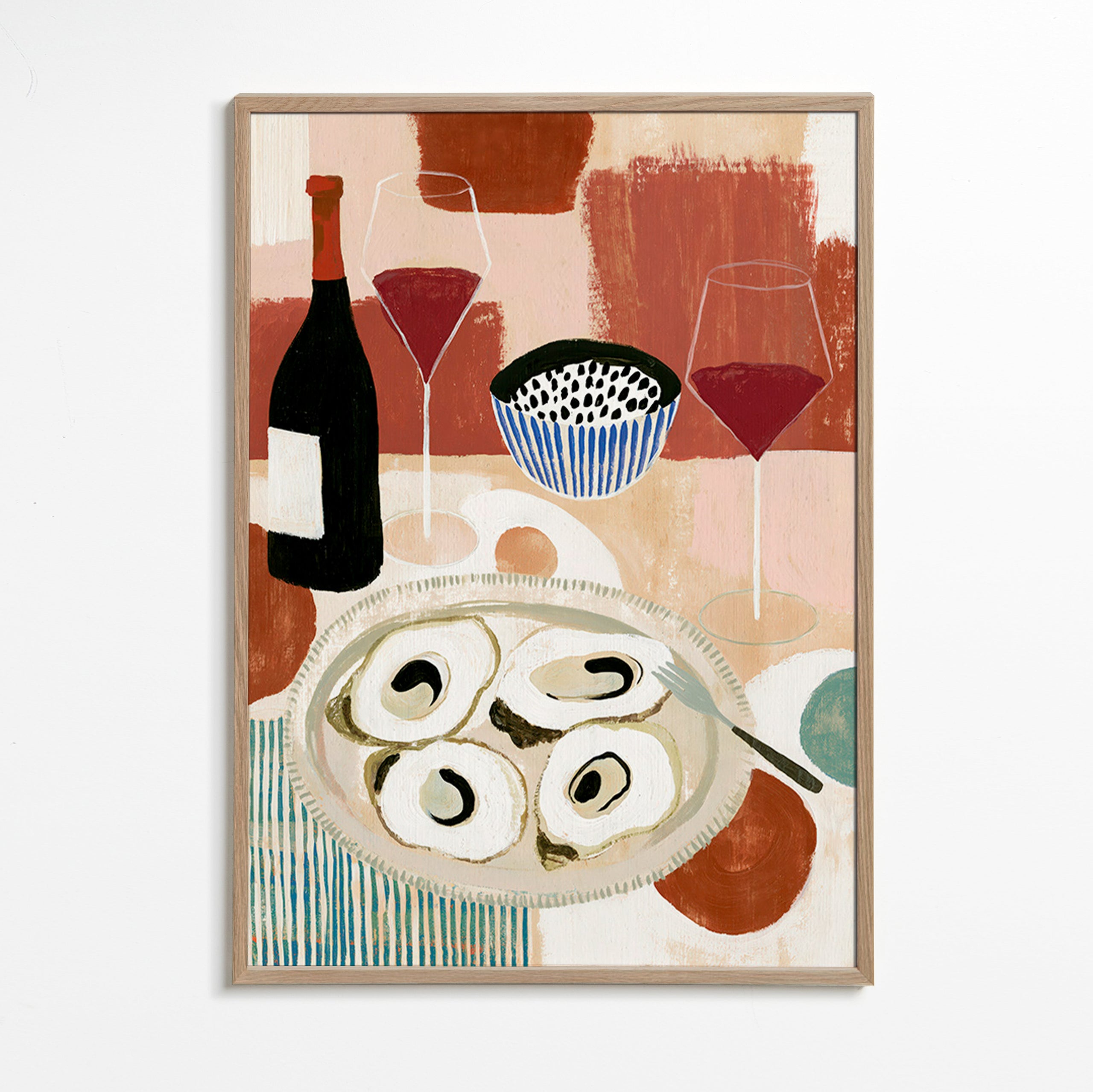 Cuadro de cocina: ostras y vino en bodegón – Oak Frame