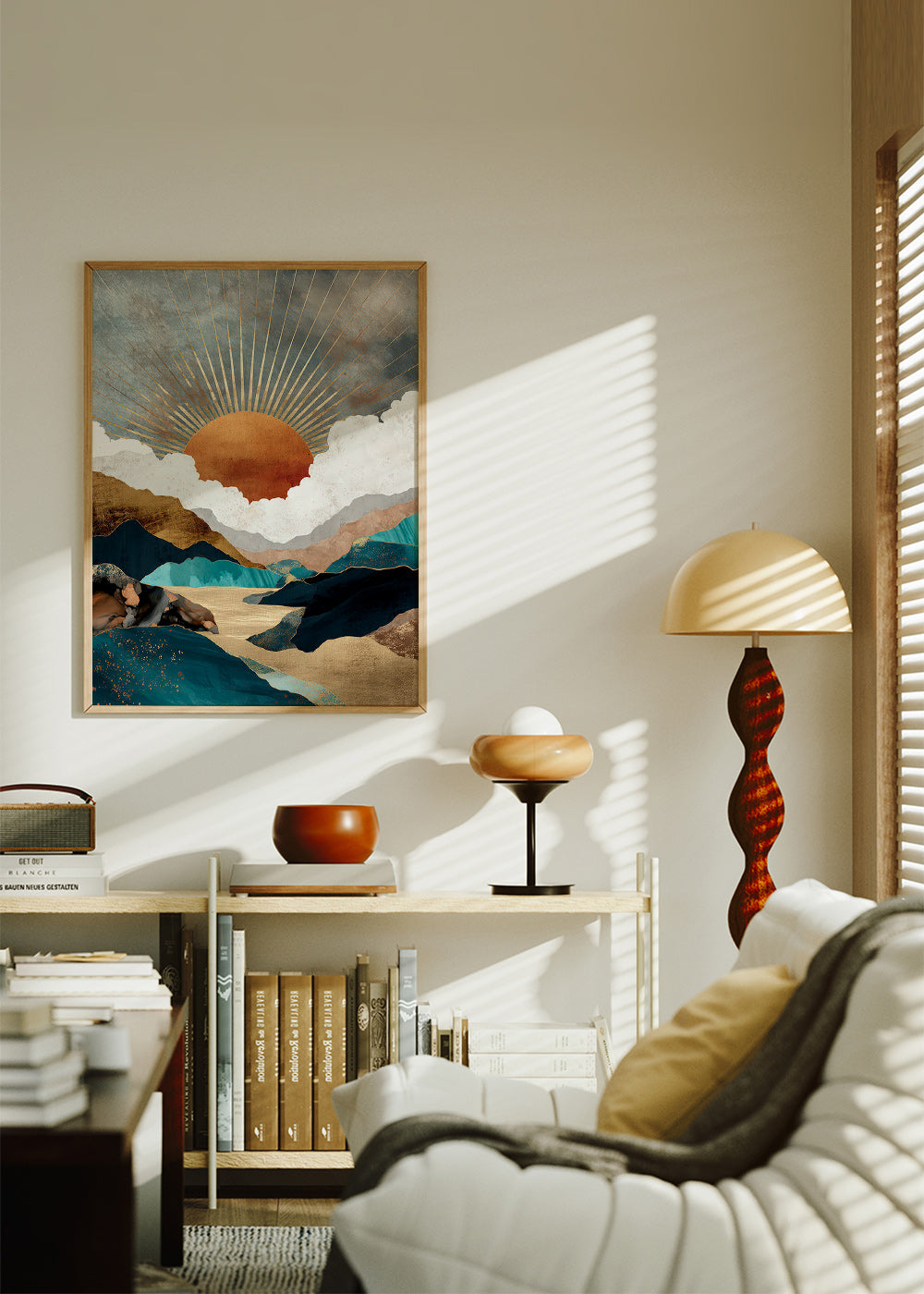 Cuadro de paisaje: atardecer dorado y montañas abstractas – Product3