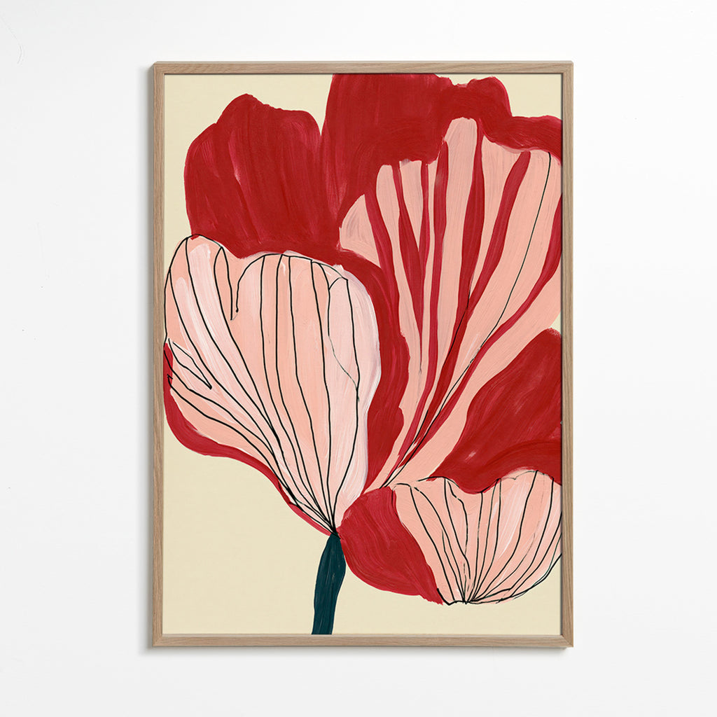 Lámina botánica pétalos carmesí – Oak Frame
