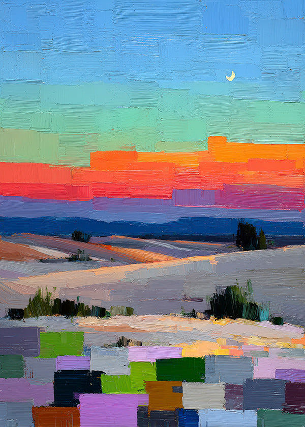 Cuadro de paisaje colorfield con luna