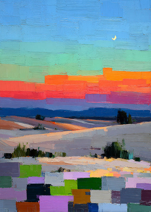 Cuadro de paisaje colorfield con luna
