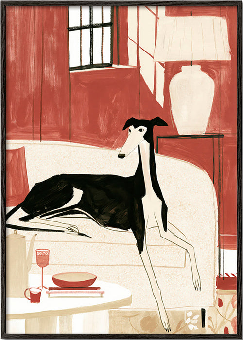 Cuadro galgo relajado en sofá – Black Frame