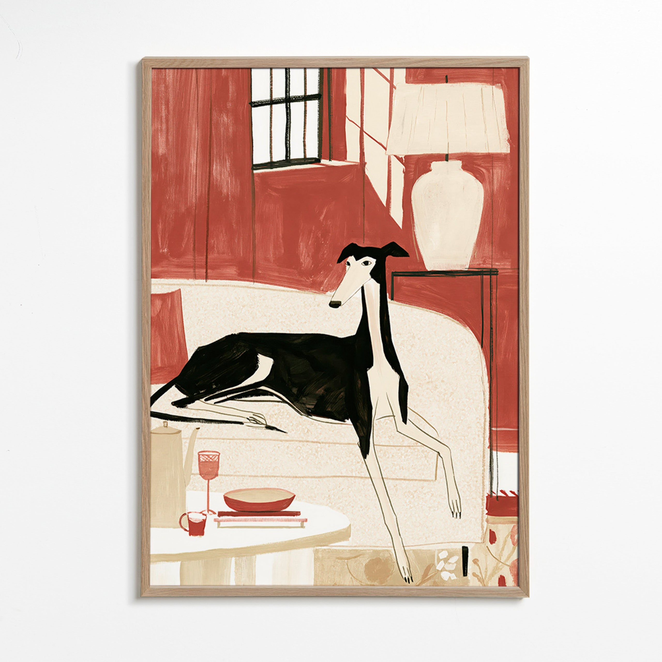 Cuadro galgo relajado en sofá – Oak Frame