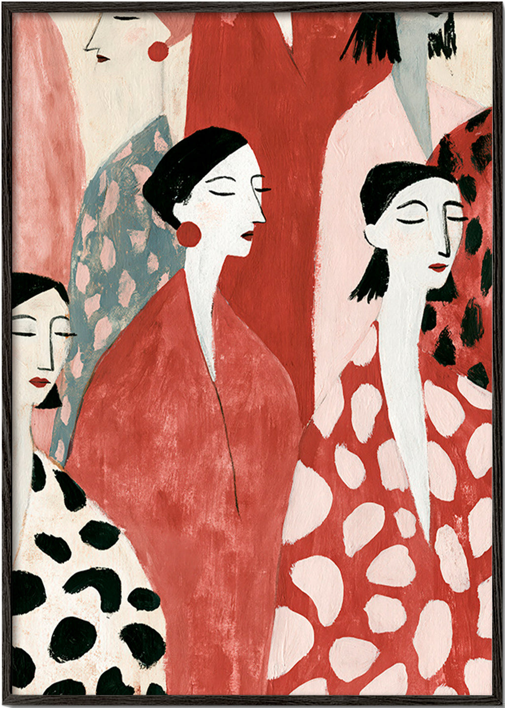 Ilustración de figuras femeninas en rojo – Black Frame