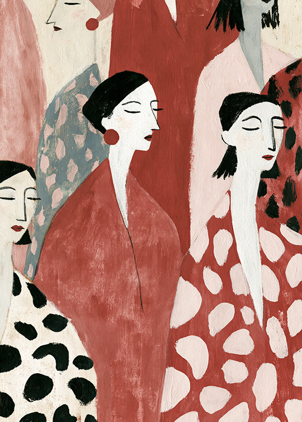 Ilustración de figuras femeninas en rojo