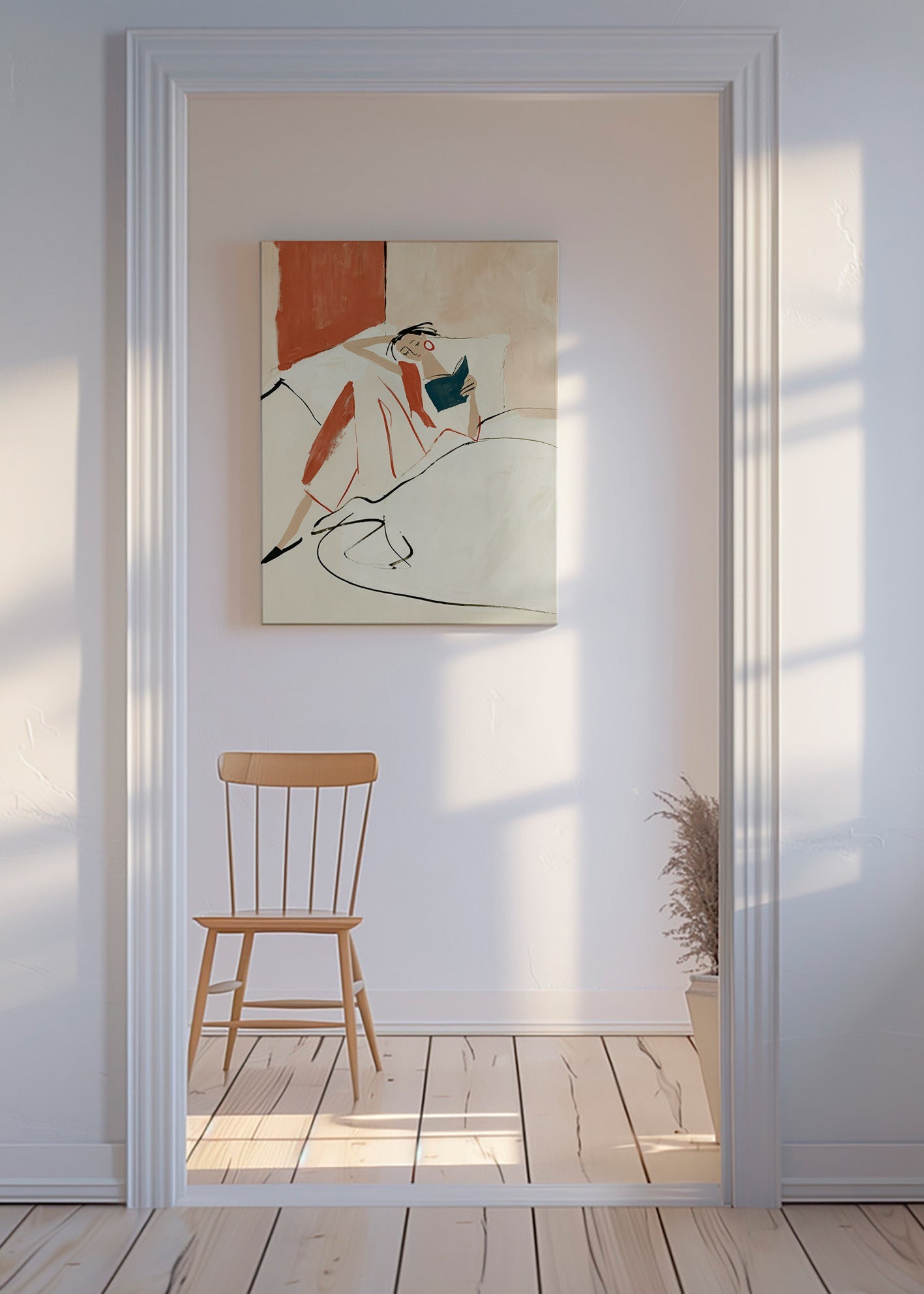 Ilustración mujer leyendo en cama – Canvas