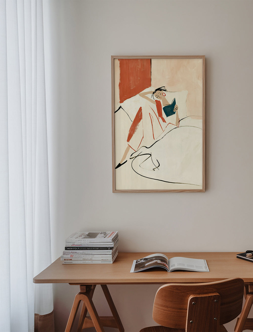 Ilustración mujer leyendo en cama – Product1